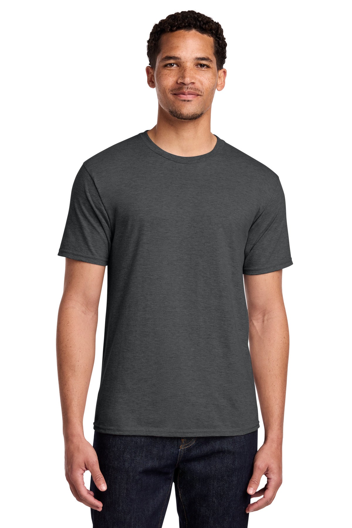 Front View of Dark Hthr Grey Port & Co Fan Favorite Tee. PC450