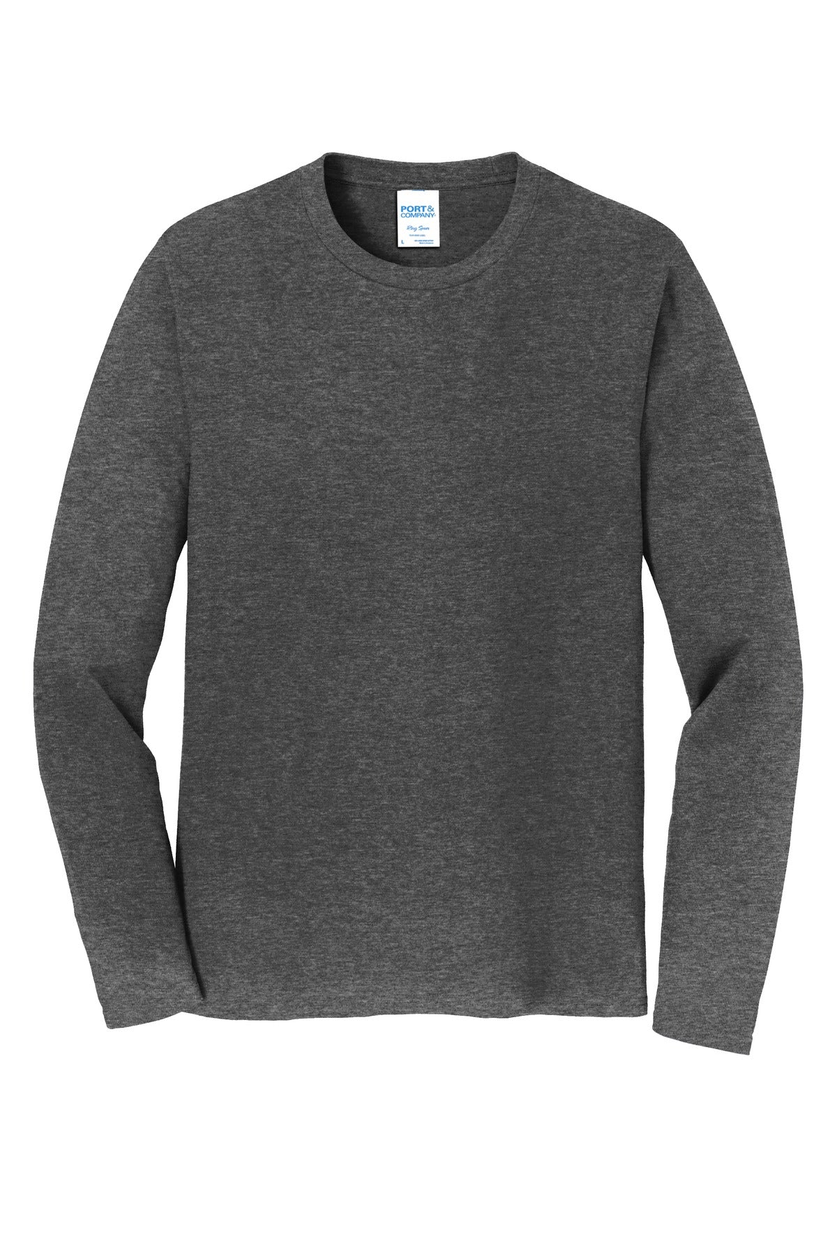 Front View of Dark Hthr Grey Port & Co Long Sleeve Fan Favorite Tee. PC450LS