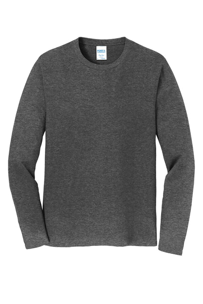 Front View of Dark Hthr Grey Port & Co Long Sleeve Fan Favorite Tee. PC450LS
