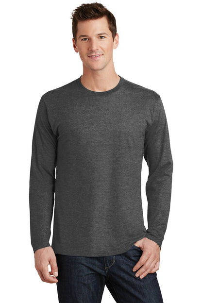 Front View of Dark Hthr Grey Port & Co Long Sleeve Fan Favorite Tee. PC450LS