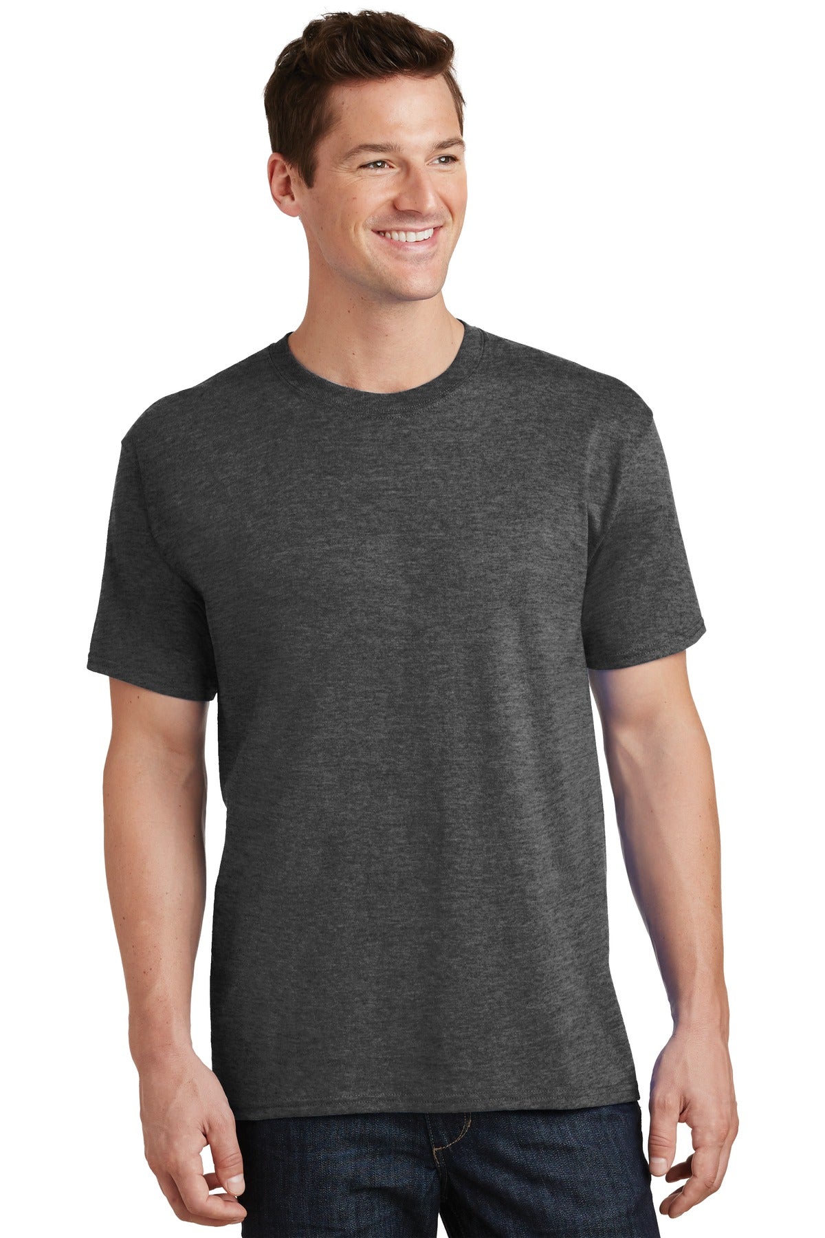 Front View of Dark Hthr Grey Port & Co Tall Core Cotton Tee PC54T