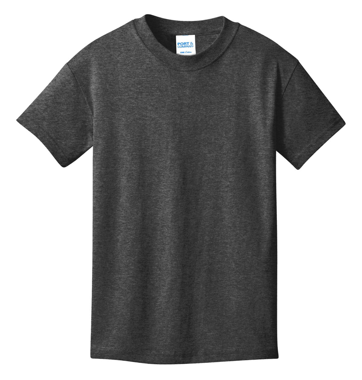 Front View of Dark Hthr Grey Port & Co Youth Core Cotton Tee. PC54Y