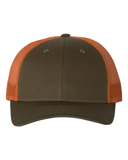 Front View of Dark Loden/ Jaffa Orange Low Pro Trucker Cap - 115