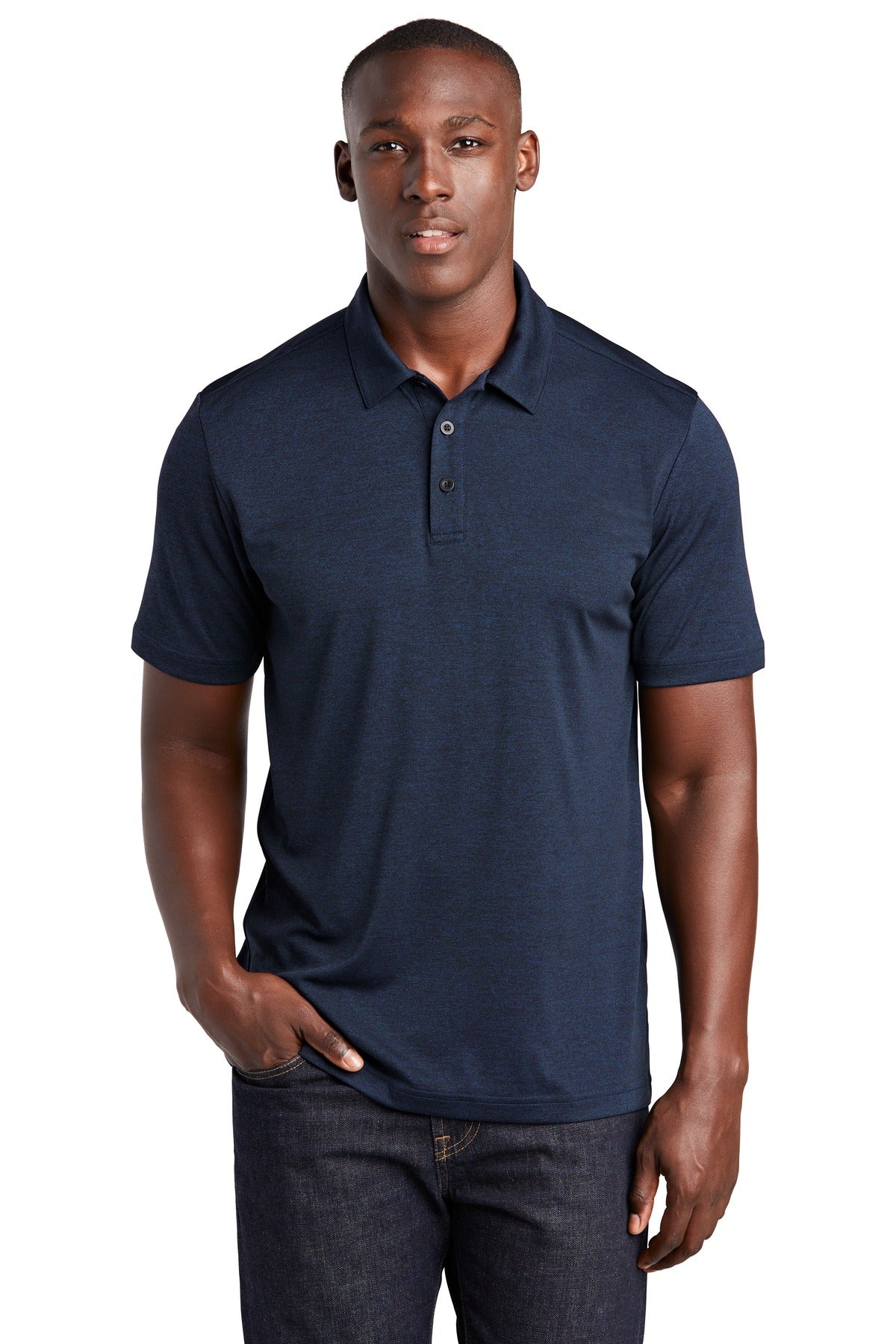 Front View of Dark Royal Hth Sport-Tek Endeavor Polo. ST467