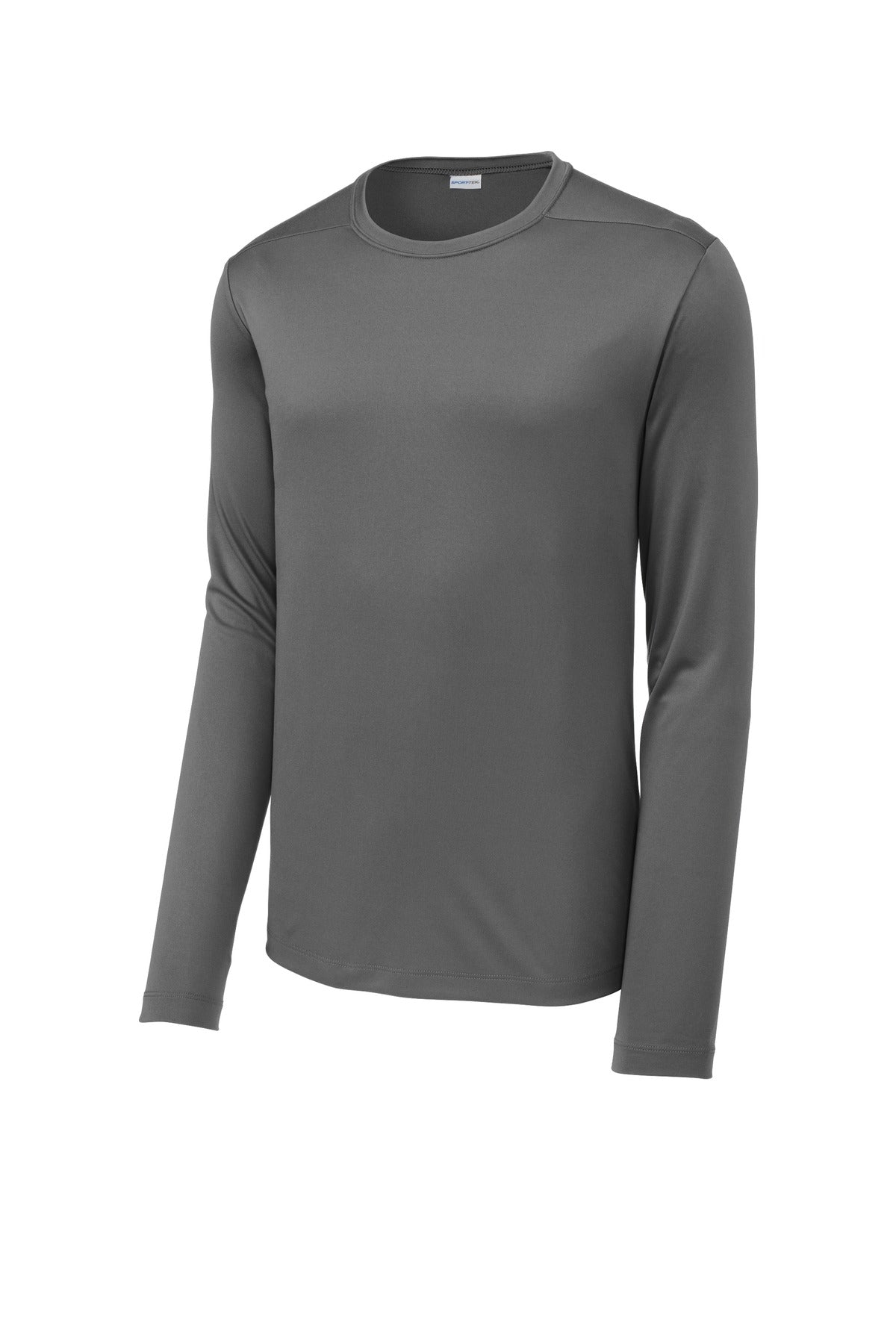 Front View of Dark Smoke Gry Sport-Tek Posi-UV Pro Long Sleeve Tee. ST420LS