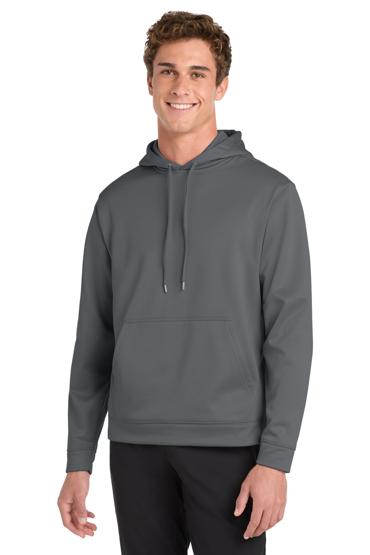 Front View of Dark Smoke Gry Sport-Tek Sport-Wick Fleece Hooded Pullover. F244