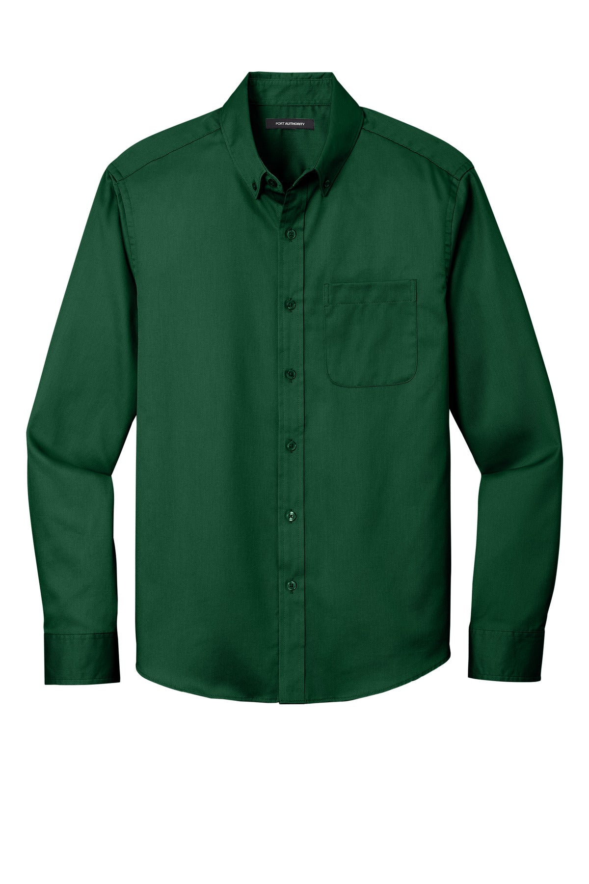 Front View of DarkGreen Port Authority Long Sleeve SuperPro React Twill Shirt. W808
