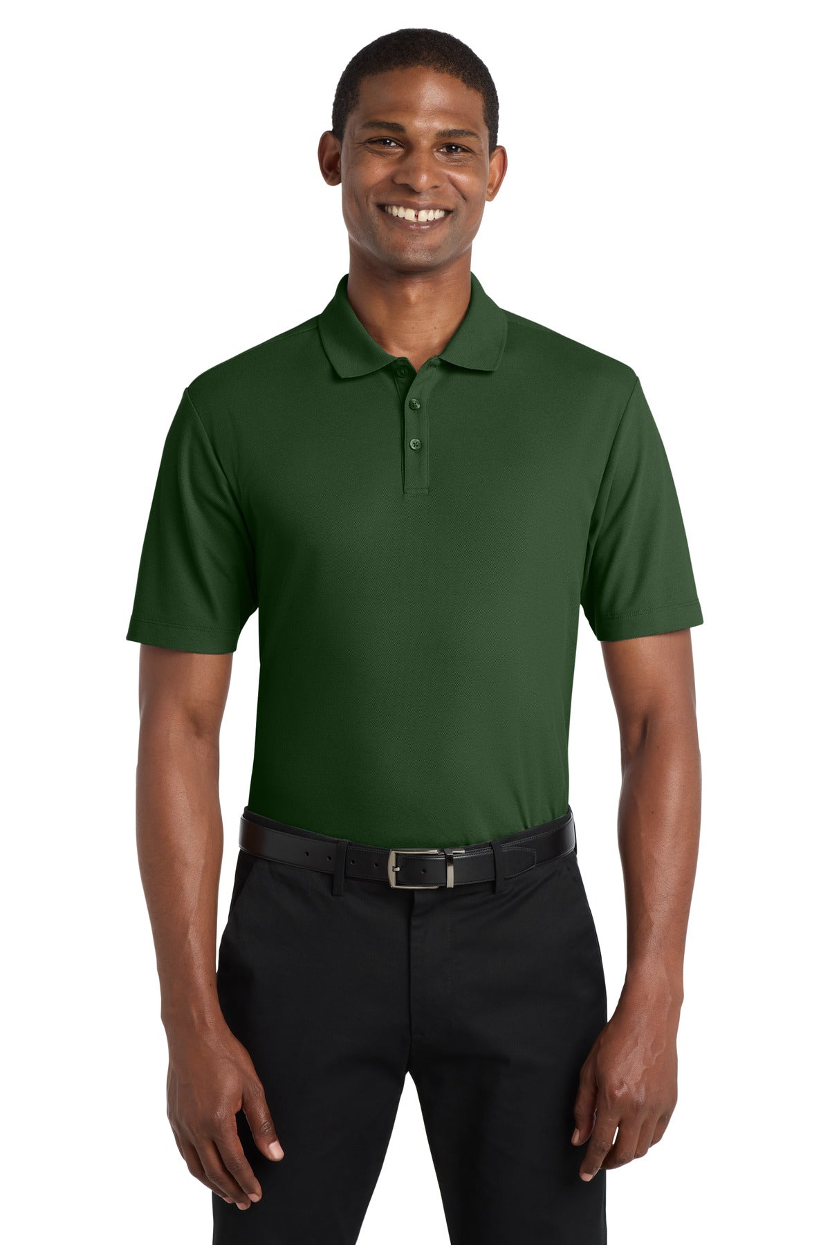 Front View of DarkGreen Port Authority SuperPro React Polo. K810