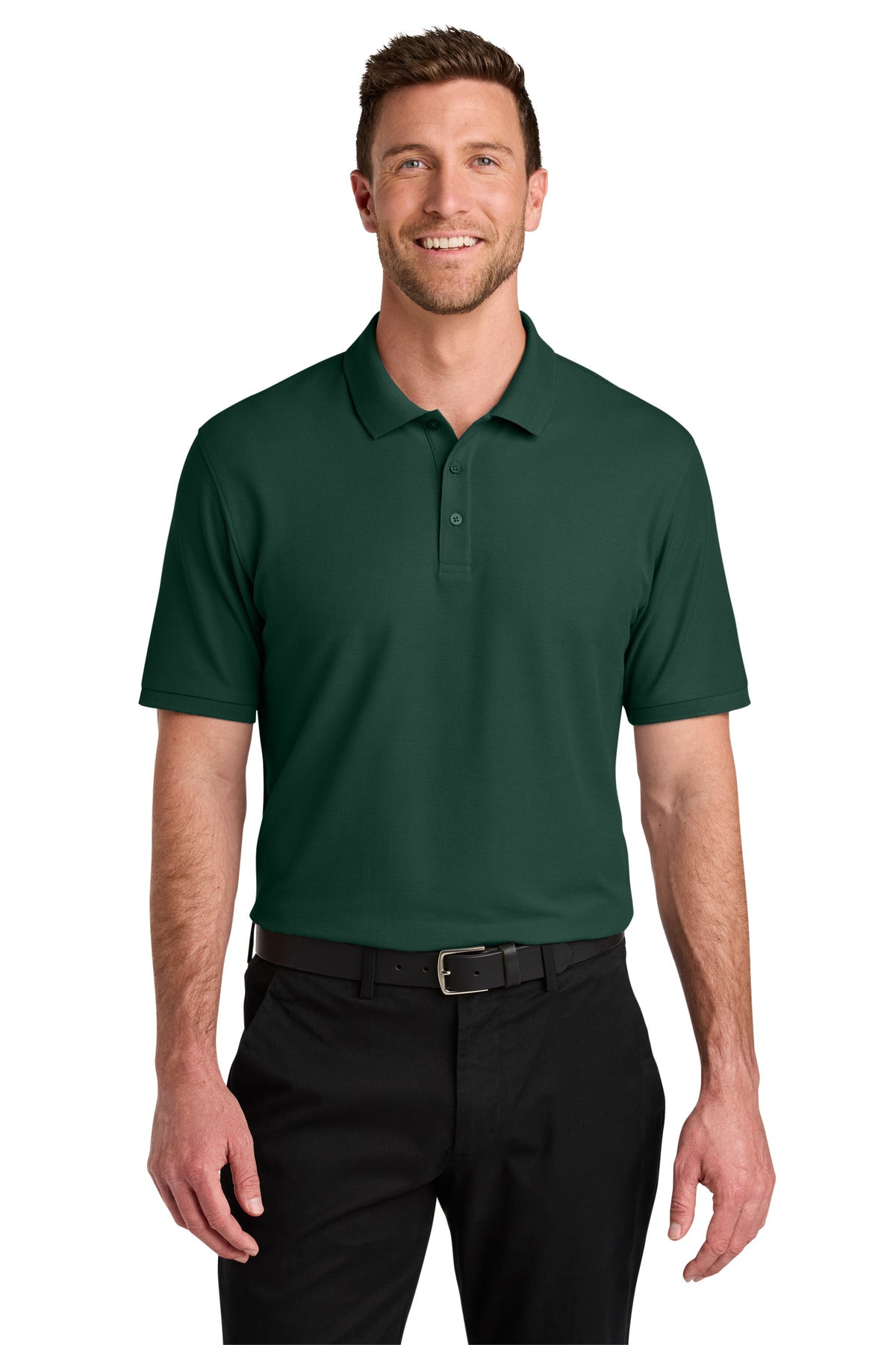 Front View of DarkGreen Port Authority Wearever Signature Pique Polo K200