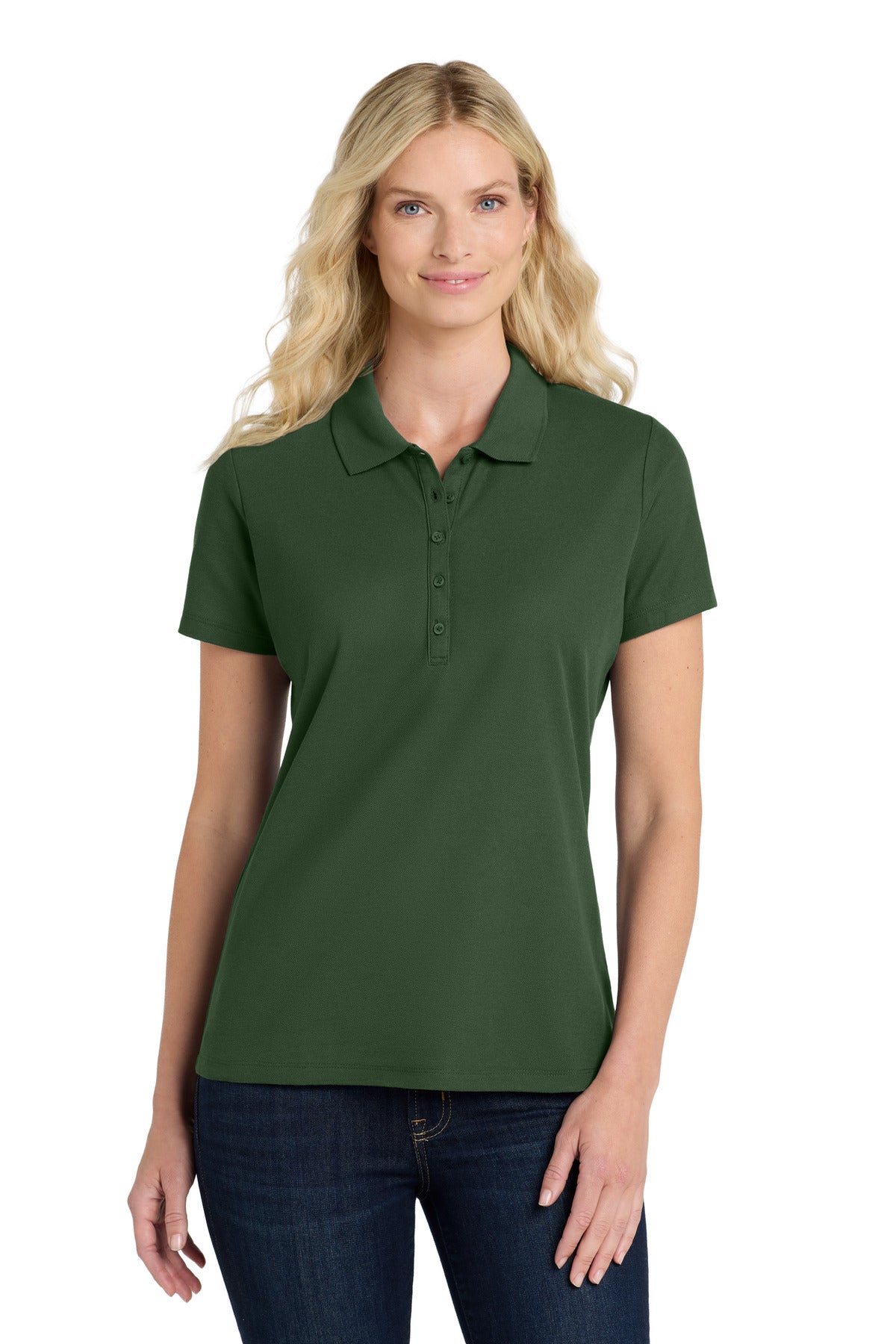Front View of DarkGreen Port Authority Women's SuperPro React Polo. LK810