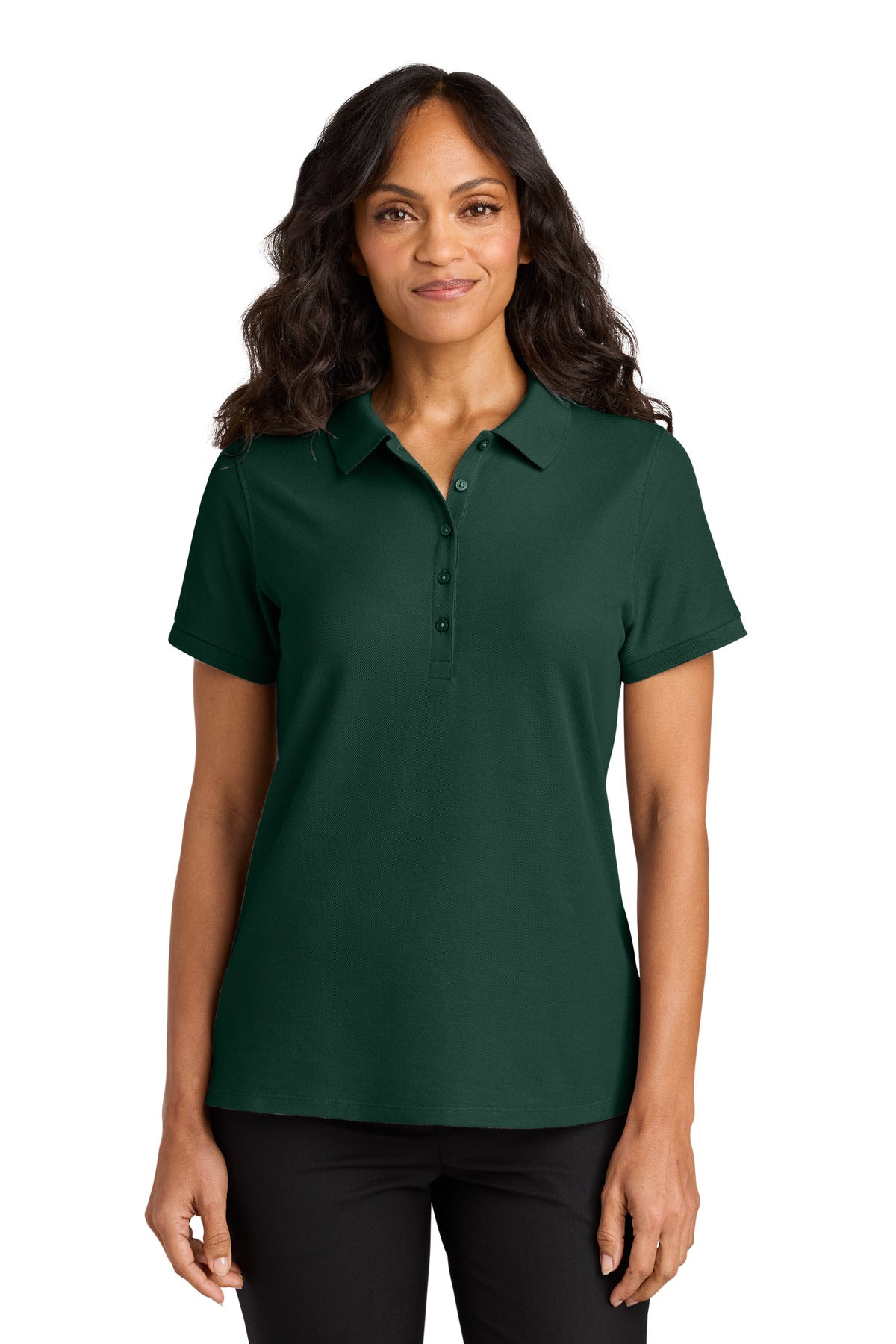 Front View of DarkGreen Port Authority Women's Wearever Signature Pique Polo LK200