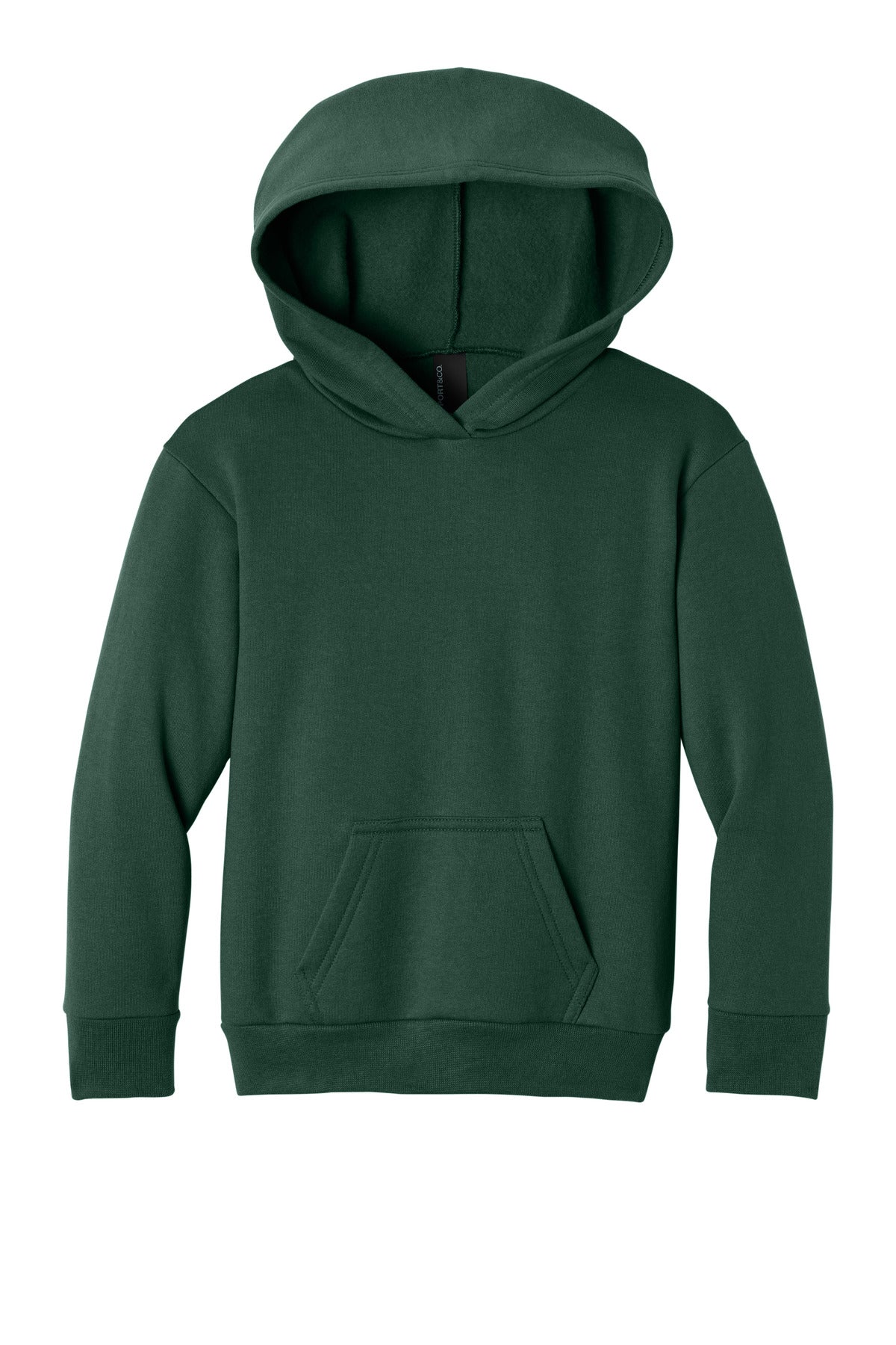 Front View of DarkGreen Port & Co Youth Easy Fleece Pullover Hooded Sweatshirt PC68YH plain