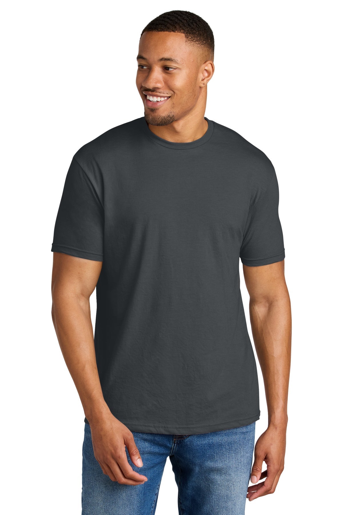 Front View of DarkHthr Gildan Softstyle CVC Tee 64000CVC