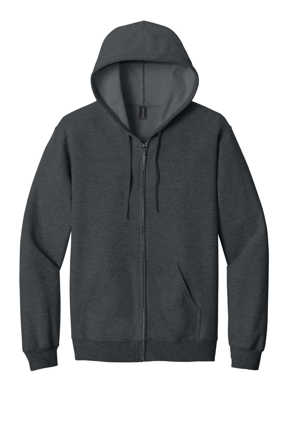 Front View of DarkHthr Gildan Softstyle Midweight Fleece Full-Zip Hooded Sweatshirt SF600