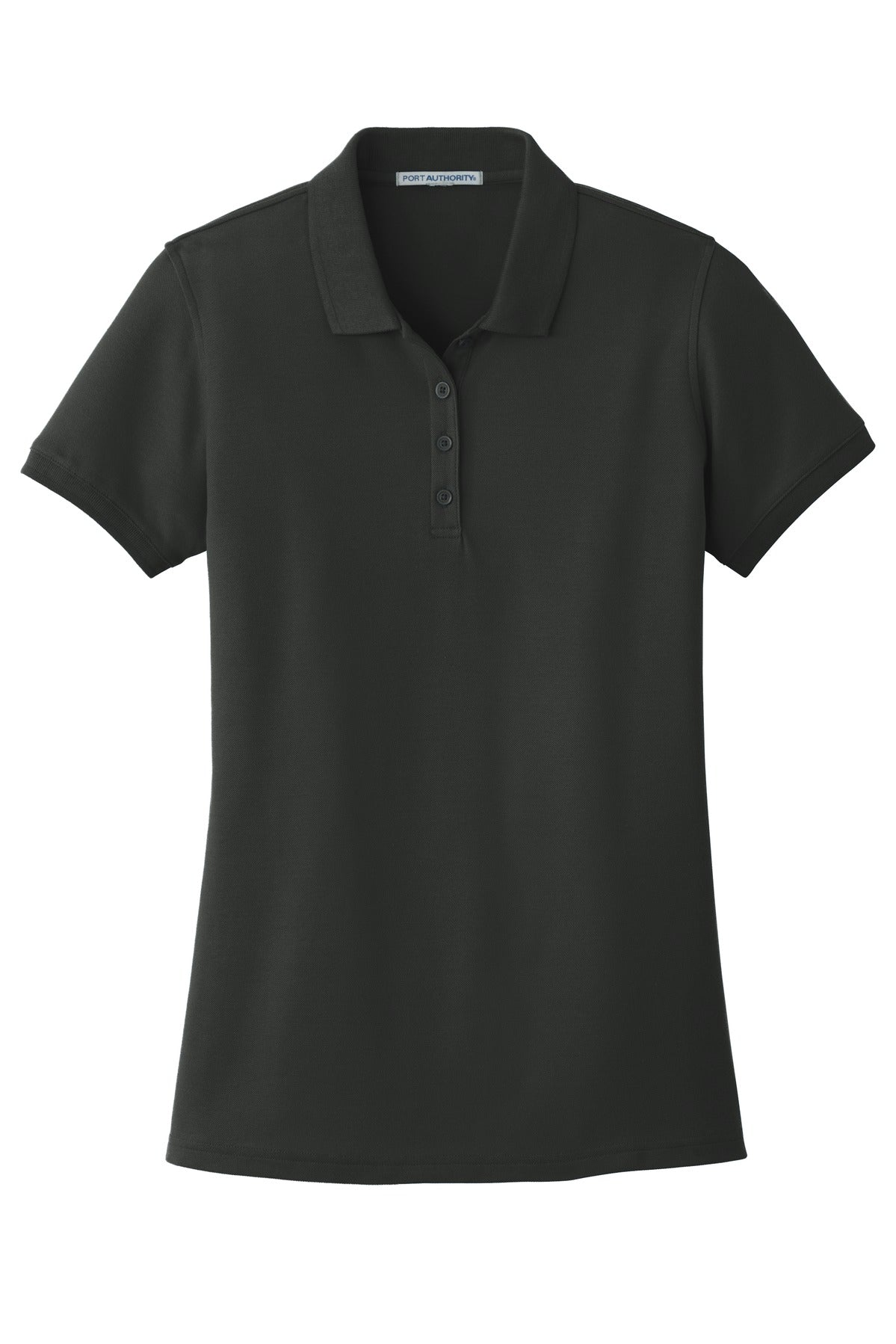 Front View of Deep Black Port Authority Women's Core Classic Pique Polo. L100