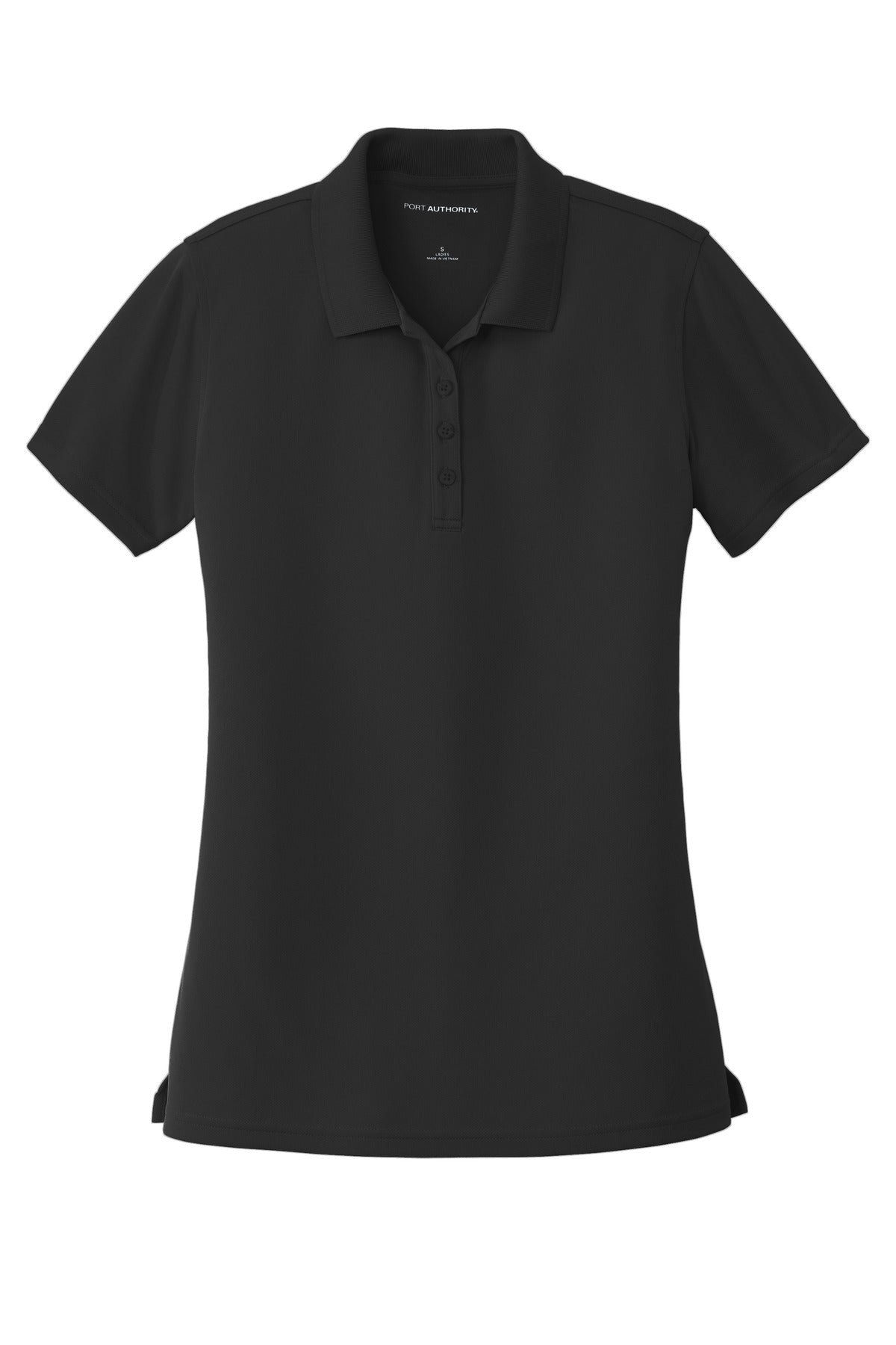 Front View of Deep Black Port Authority Women's Dry Zone UV Micro-Mesh Polo. LK110