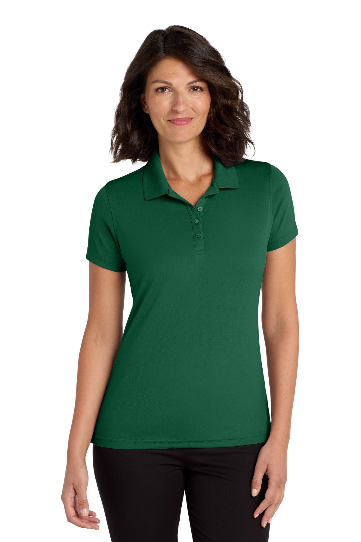 Front View of Deep Forest Gn Port Authority Women's Dry Zone UV Micro-Mesh Polo. LK110