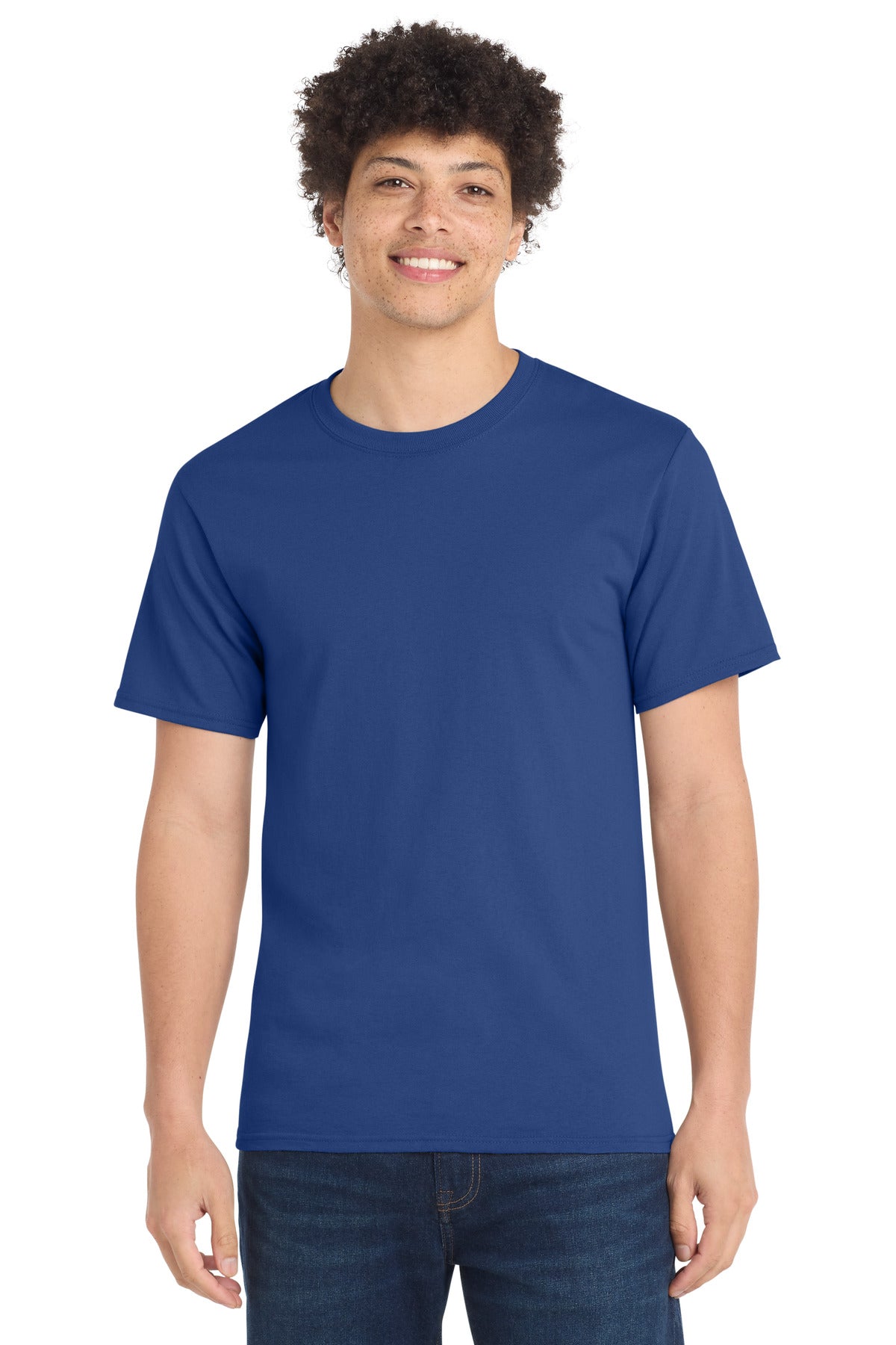 Front View of Deep Marine Port & Co Tall Essential Tee. PC61T