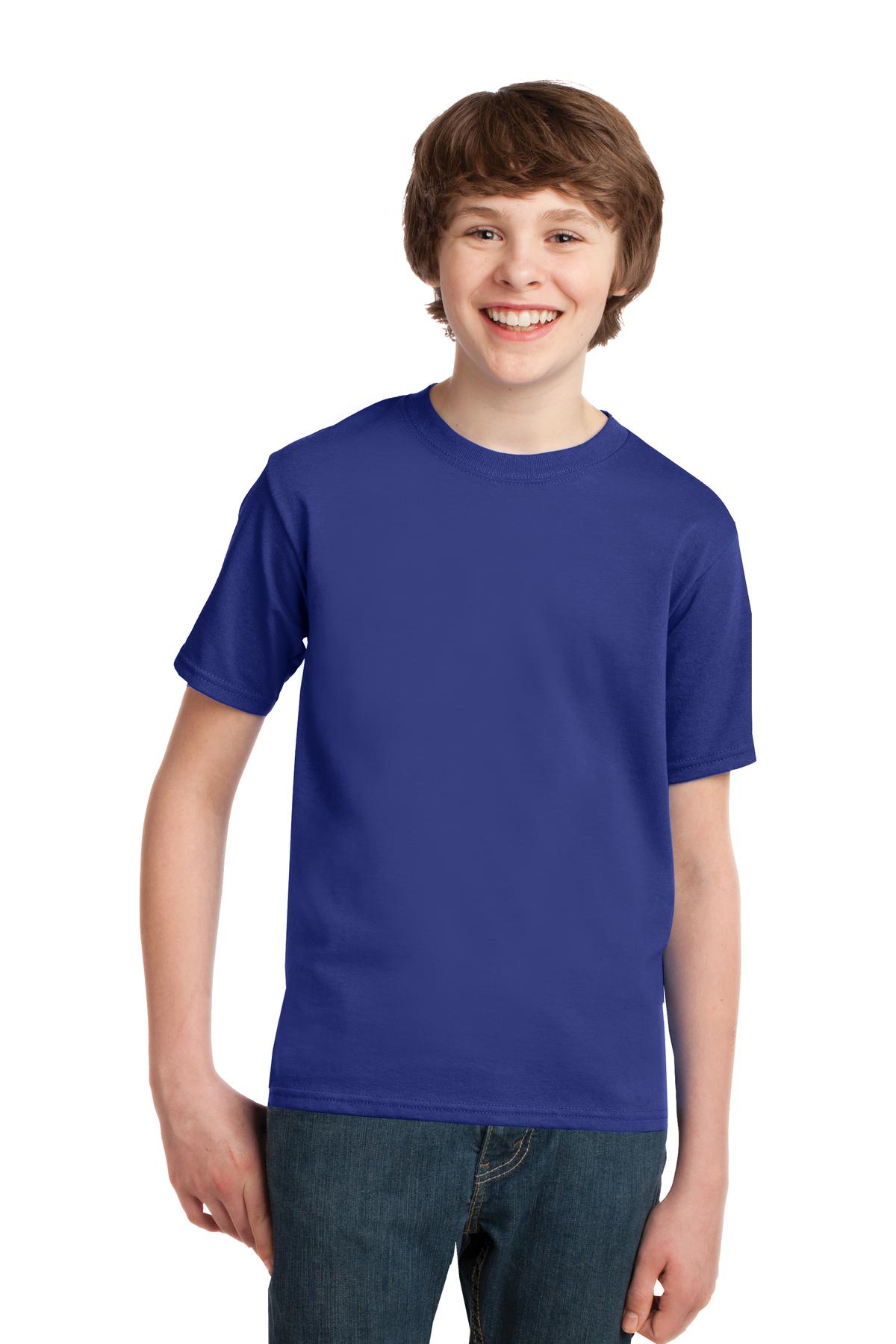 Front View of Deep Marine Port & Co Youth Essential Tee. PC61Y