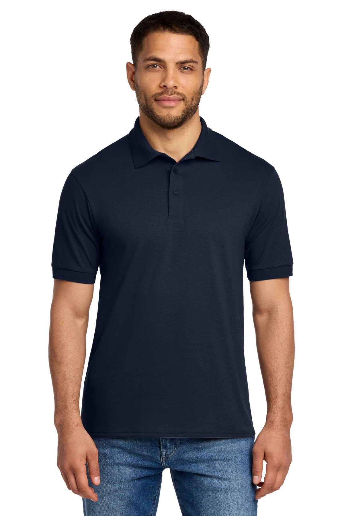 Front View of Deep Navy Port & Co Core Blend Jersey Knit Polo. KP55