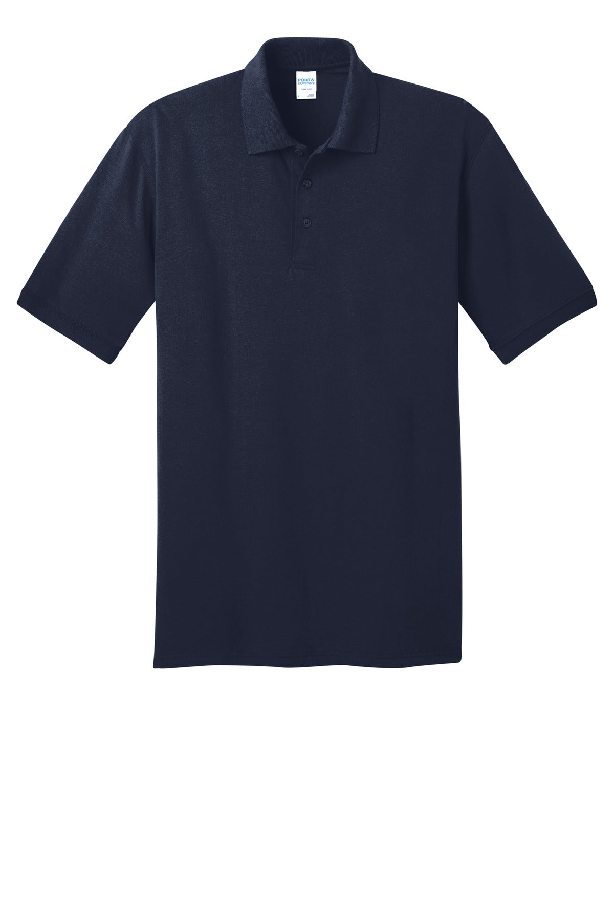 Front View of Deep Navy Port & Co Core Blend Jersey Knit Polo. KP55