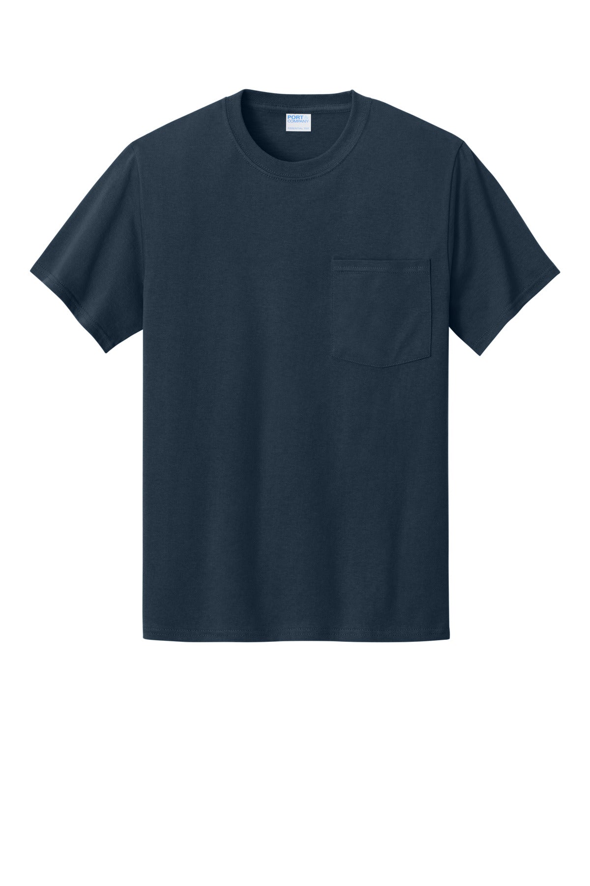 Front View of Deep Navy Port & Co Essential Pocket Tee. PC61P