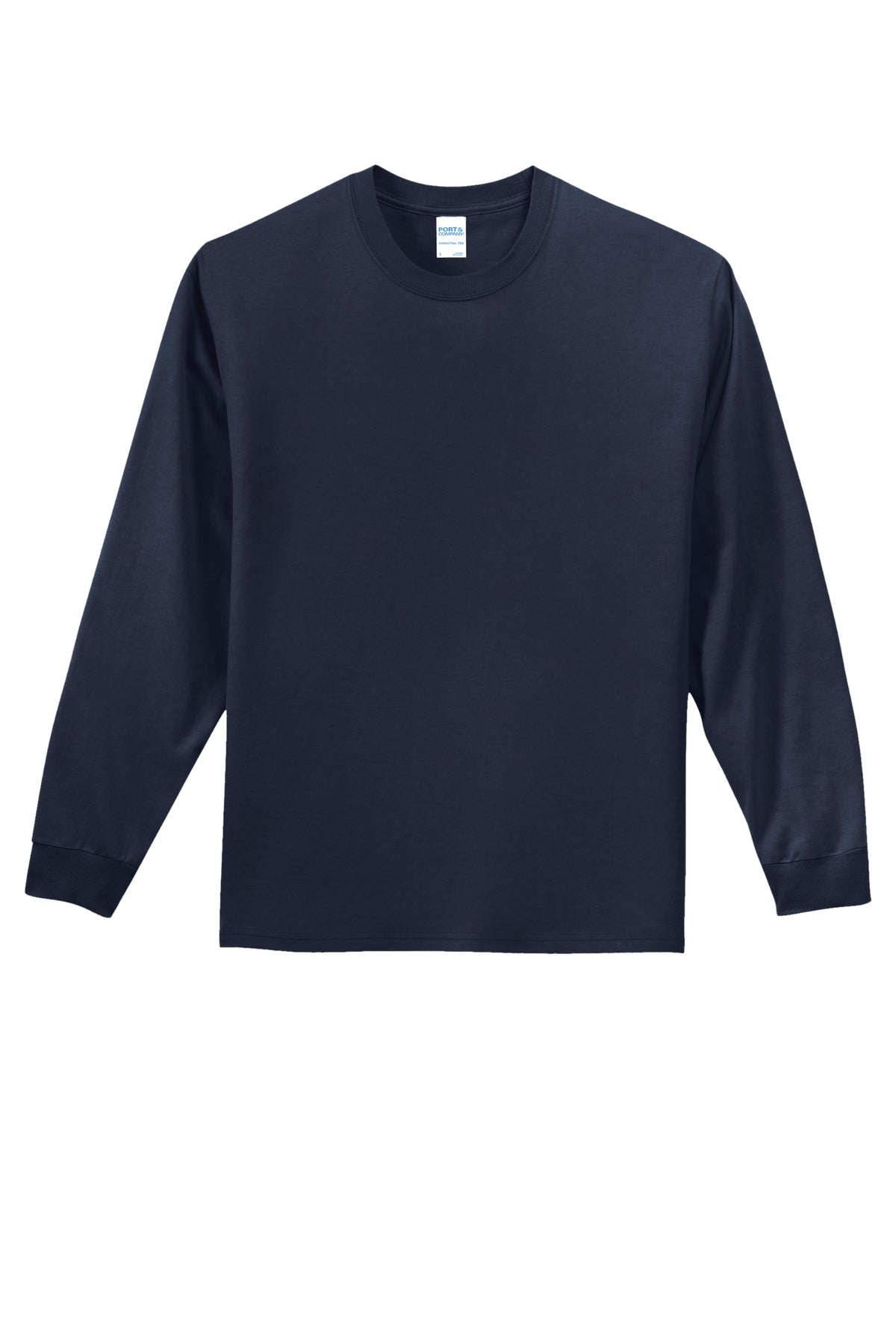 Front View of Deep Navy Port & Co Long Sleeve Essential Tee. PC61LS
