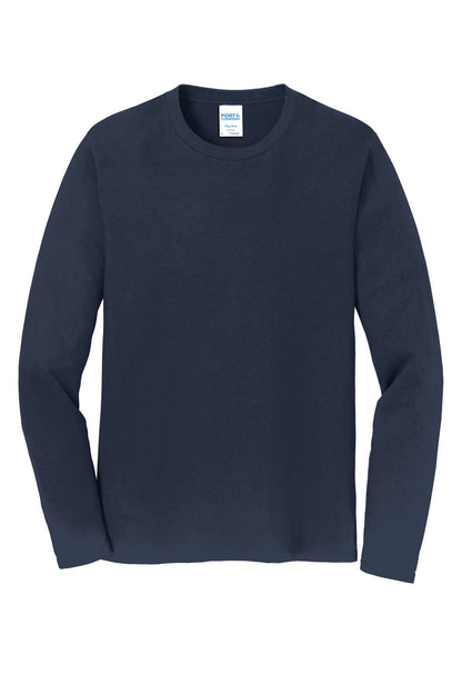 Front View of Deep Navy Port & Co Long Sleeve Fan Favorite Tee. PC450LS