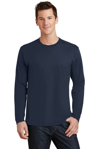 Front View of Deep Navy Port & Co Long Sleeve Fan Favorite Tee. PC450LS