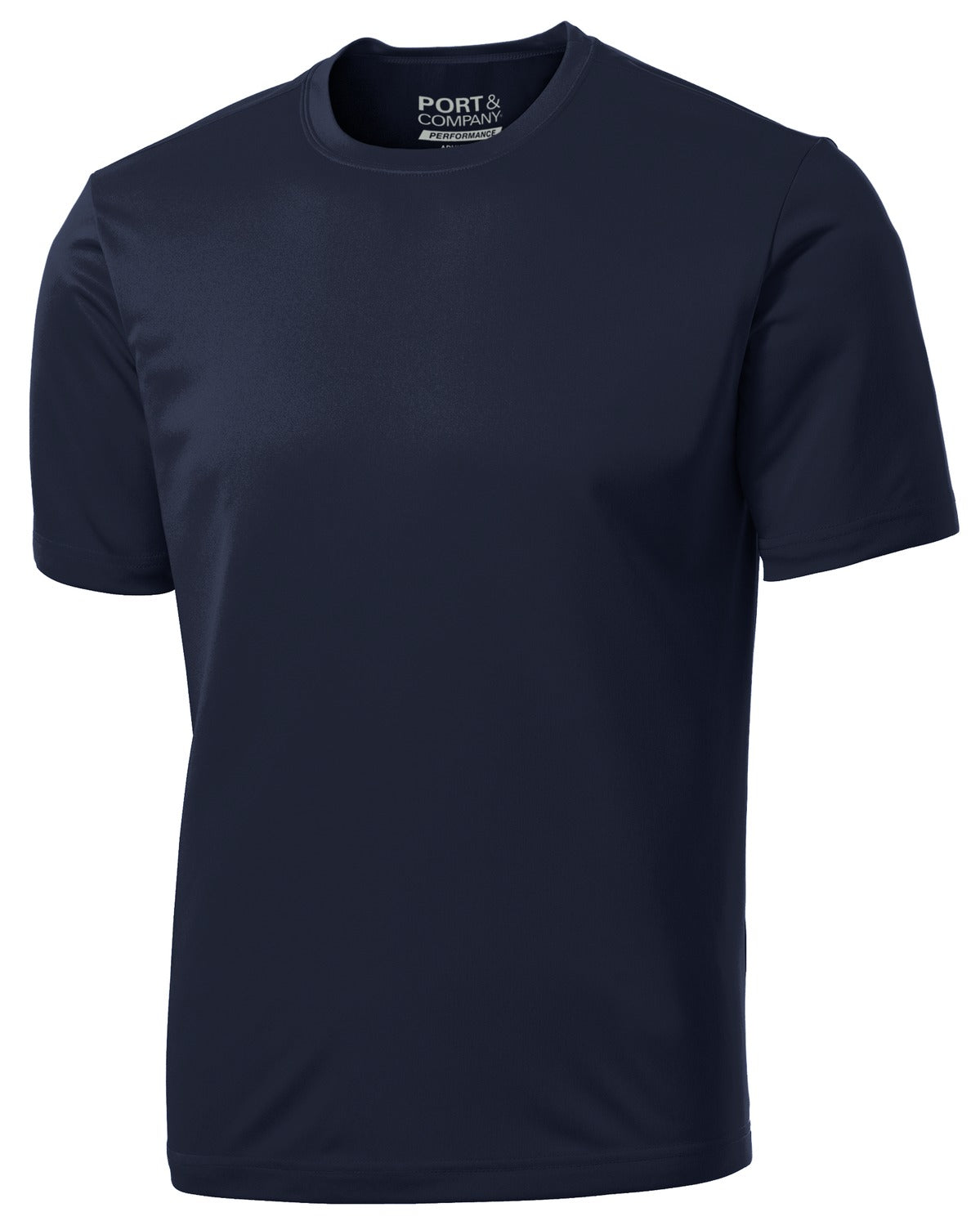 Front View of Deep Navy Port & Co Performance Tee. PC380