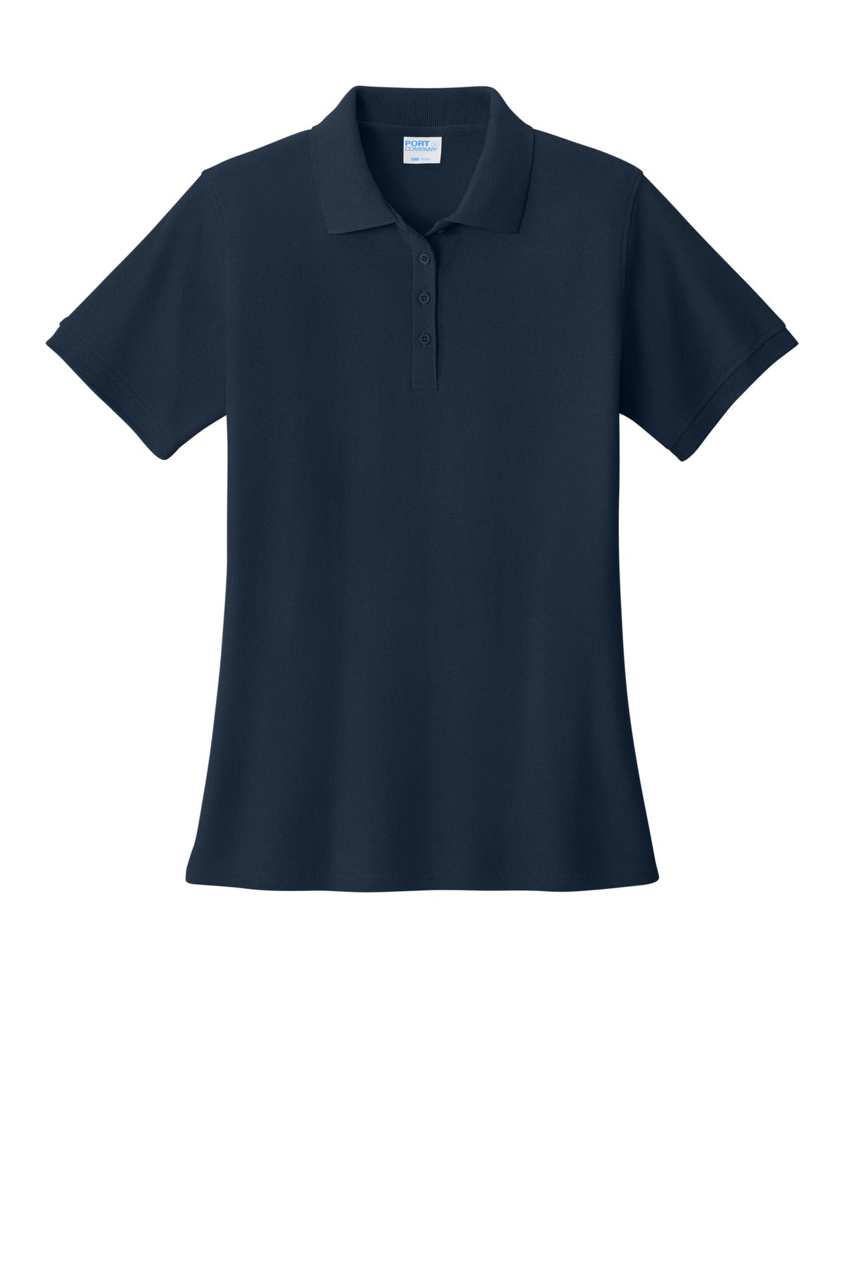 Front View of Deep Navy Port & Co Women's Core Blend Pique Polo. LKP155