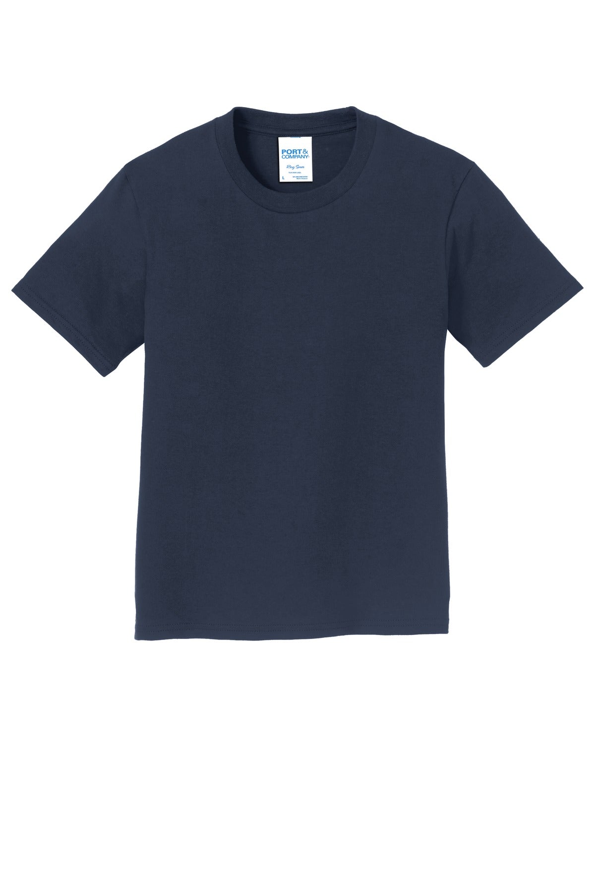 Front View of Deep Navy Port & Co Youth Fan Favorite Tee. PC450Y