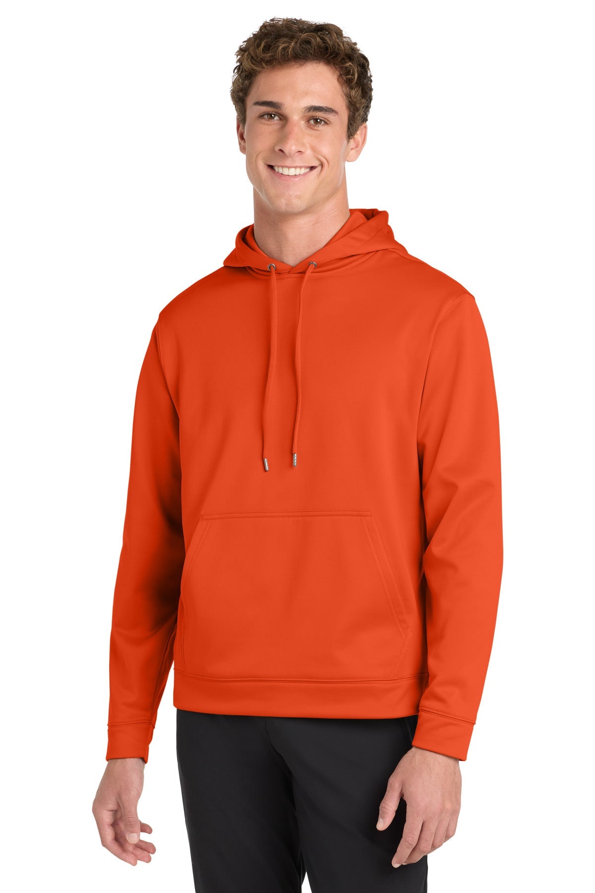 Front View of Deep Orange Sport-Tek Sport-Wick Fleece Hooded Pullover. F244