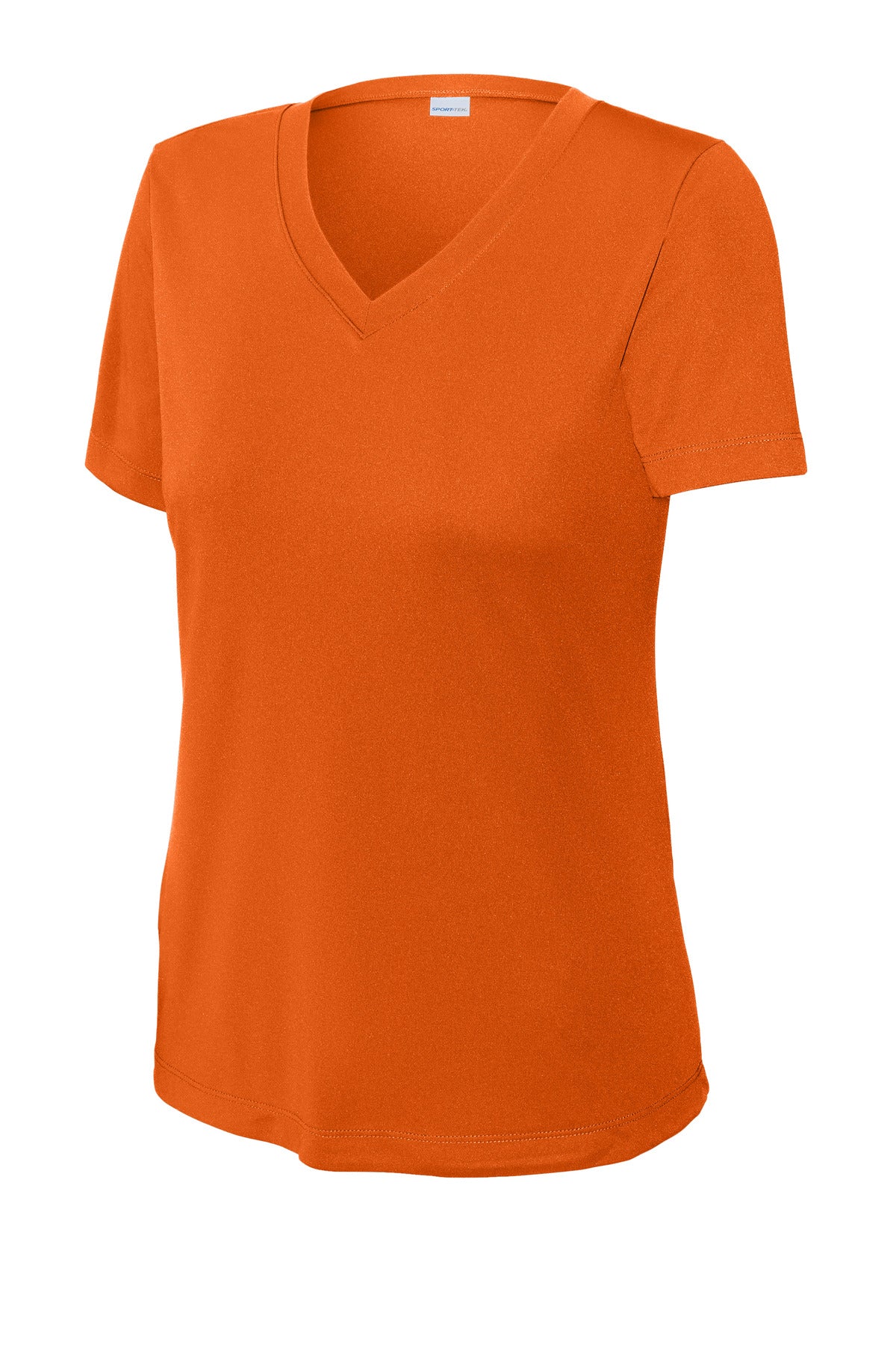 Front View of Deep Orange Sport-Tek Women's PosiCharge Competitor V-Neck Tee. LST353