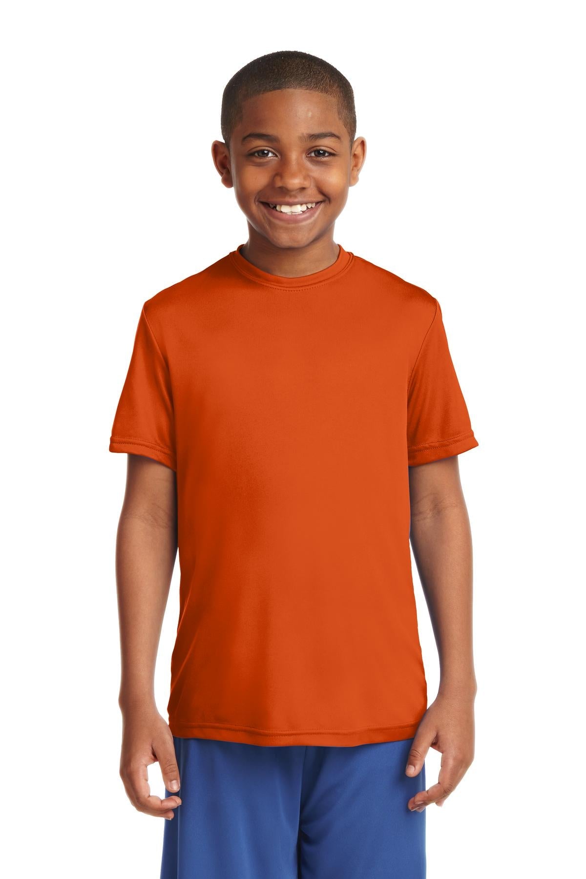 Front View of Deep Orange Sport-Tek Youth PosiCharge Competitor Tee. YST350