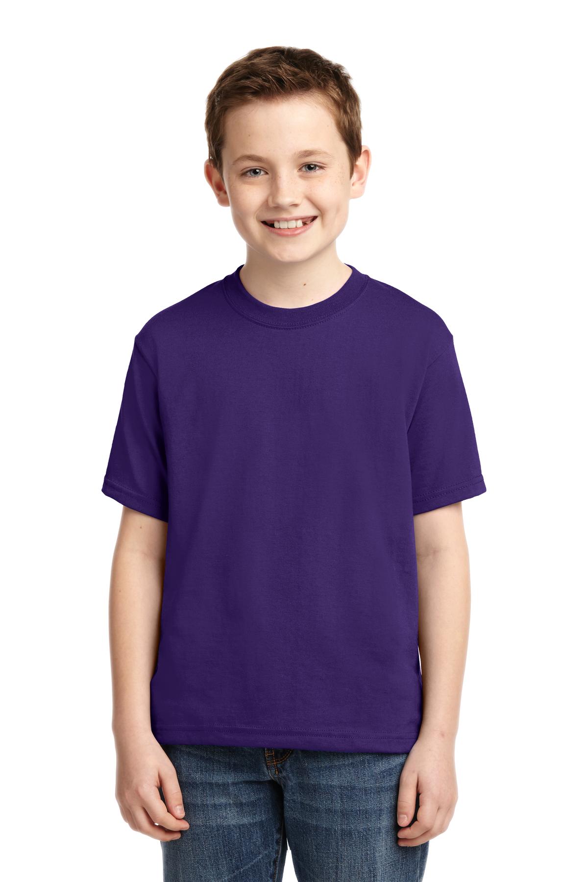 Front View of Deep Purple Jerzees - Youth Dri-Power 50/50 Cotton/Poly T-Shirt. 29B