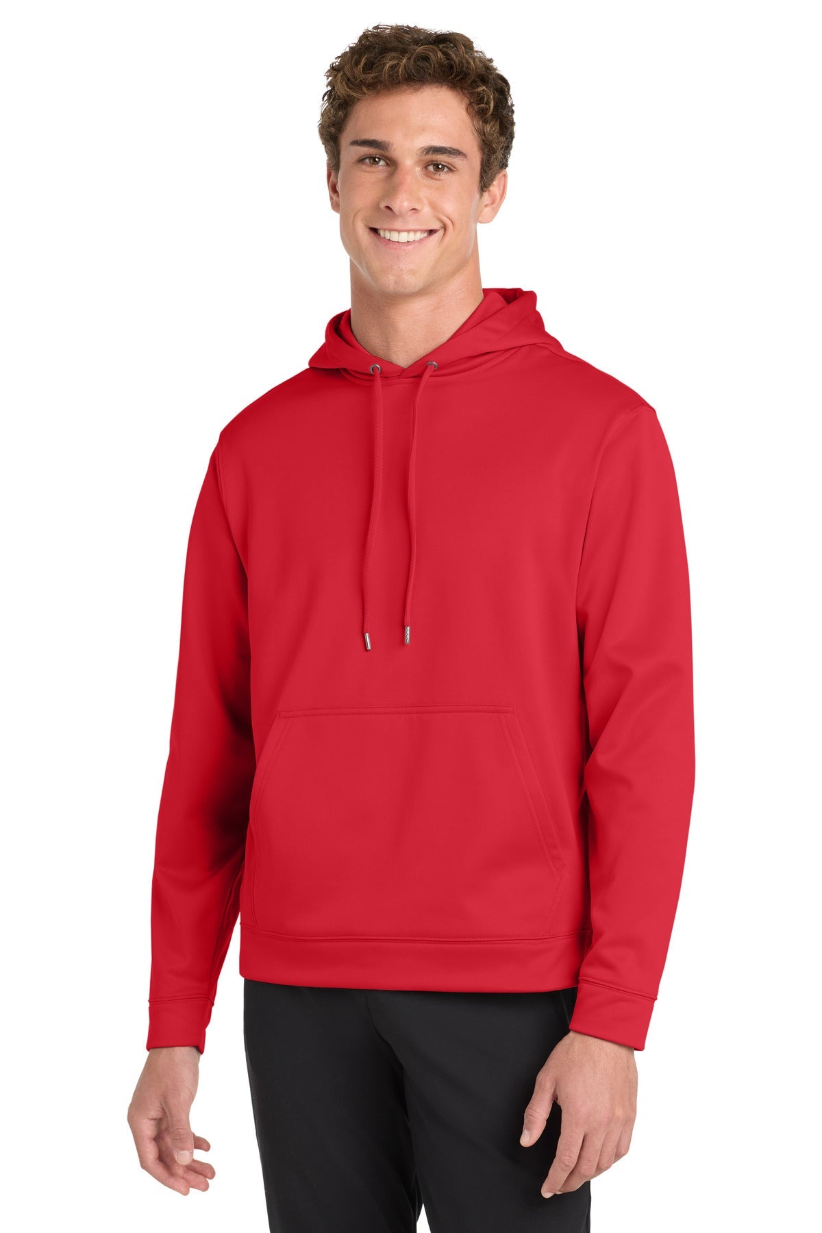 Front View of Deep Red Sport-Tek Sport-Wick Fleece Hooded Pullover. F244