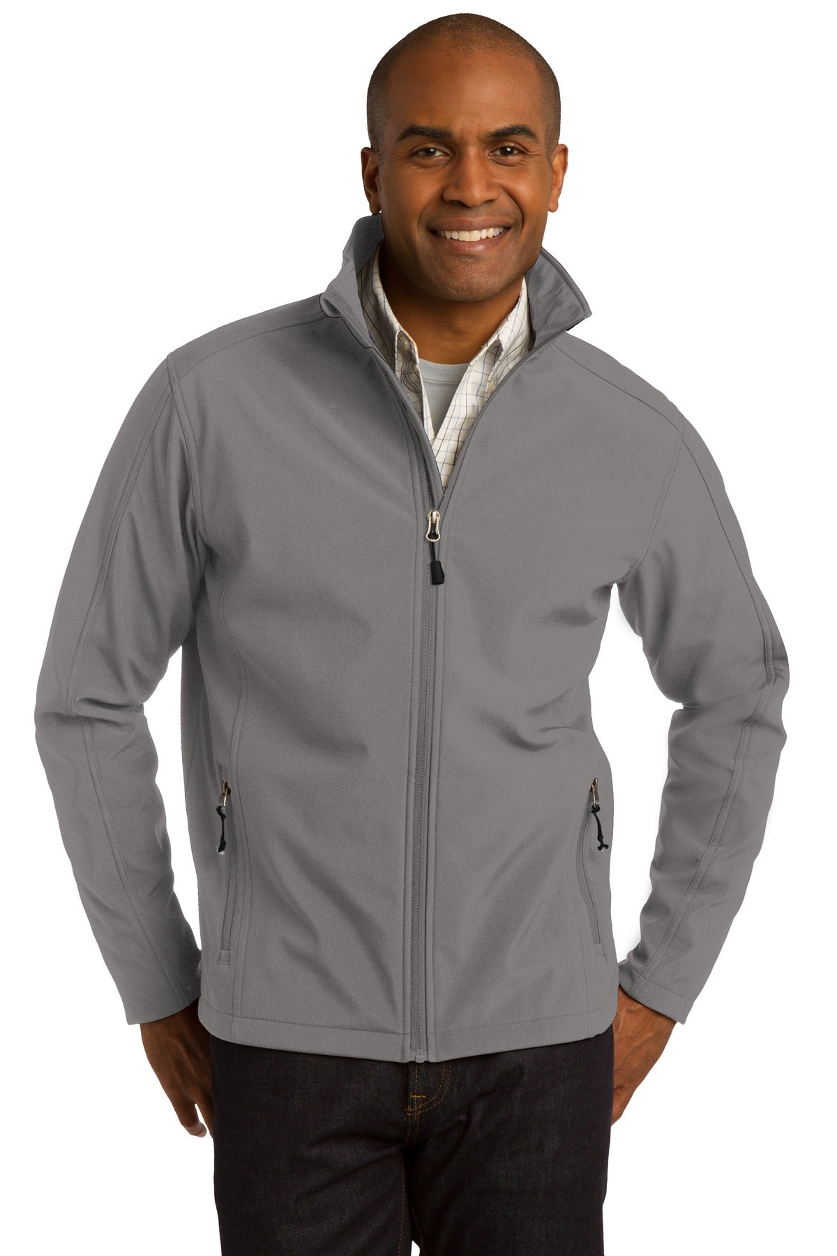 Front View of Deep Smoke Port Authority Core Soft Shell Jacket. J317