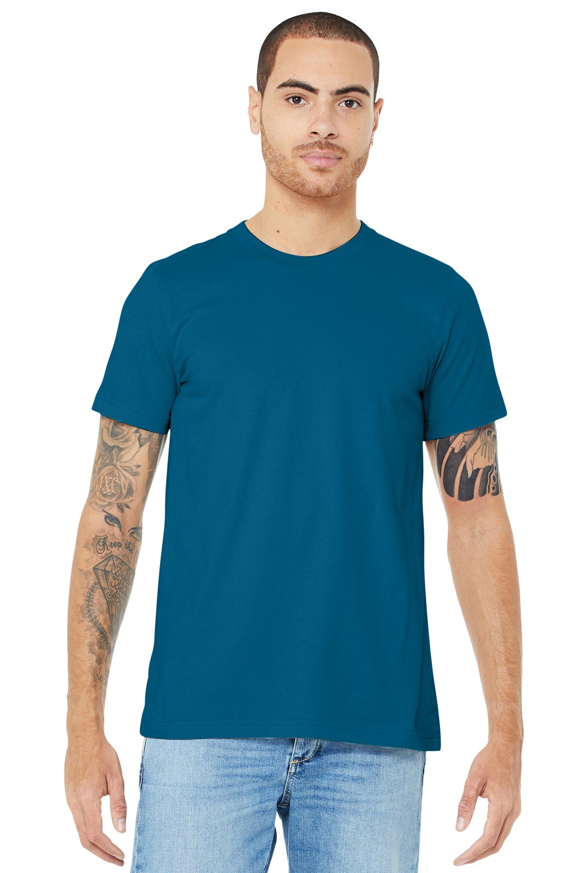 Front View of Deep Teal BELLA+CANVAS Unisex Jersey Short Sleeve Tee. BC3001