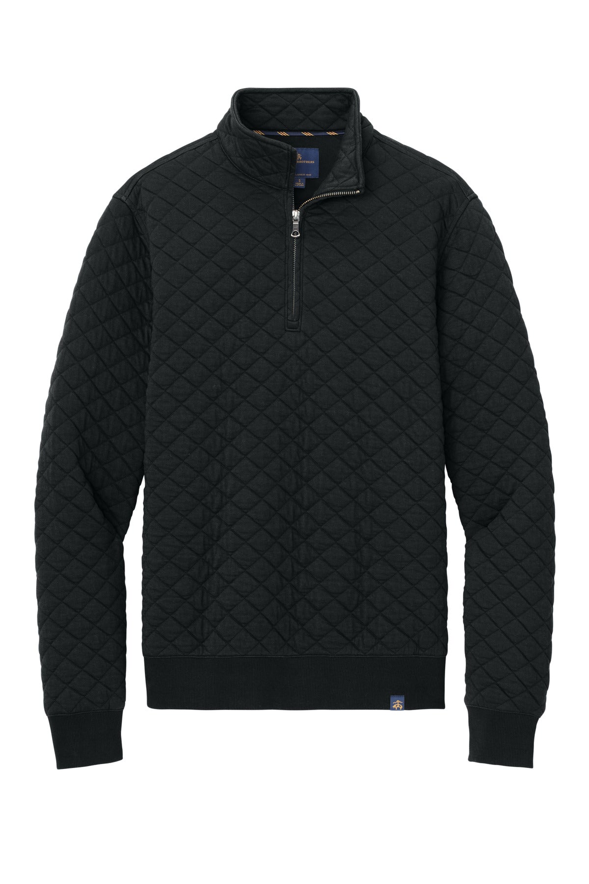 Front View of DeepBlack Brooks Brothers Diamond Quilt 1/4-Zip BB18212