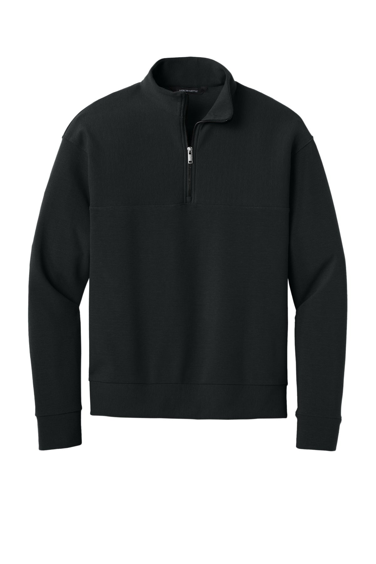 Front View of DeepBlack Mercer+Mettle Linear Texture 1/4-Zip MM3040