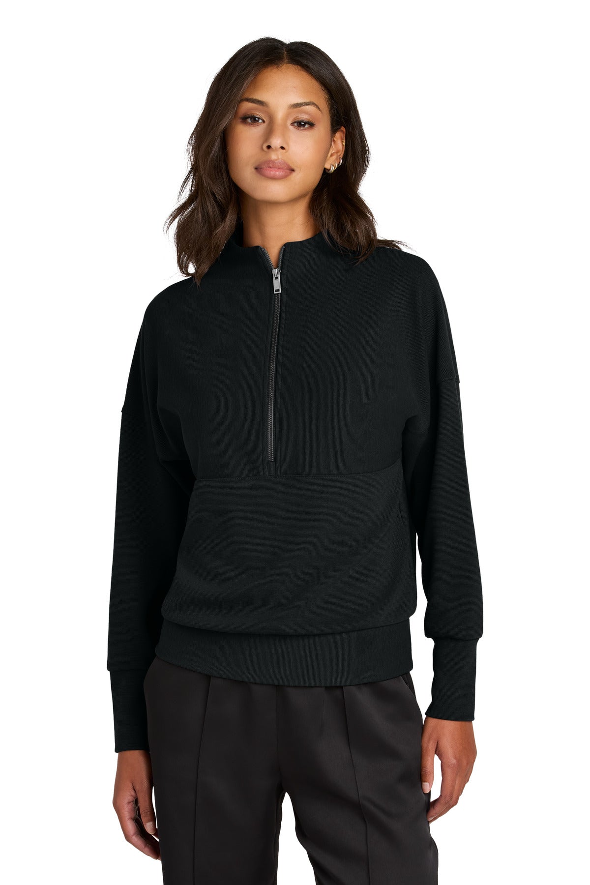 Front View of DeepBlack Mercer+Mettle Women's Linear Texture 1/4-Zip MM3041