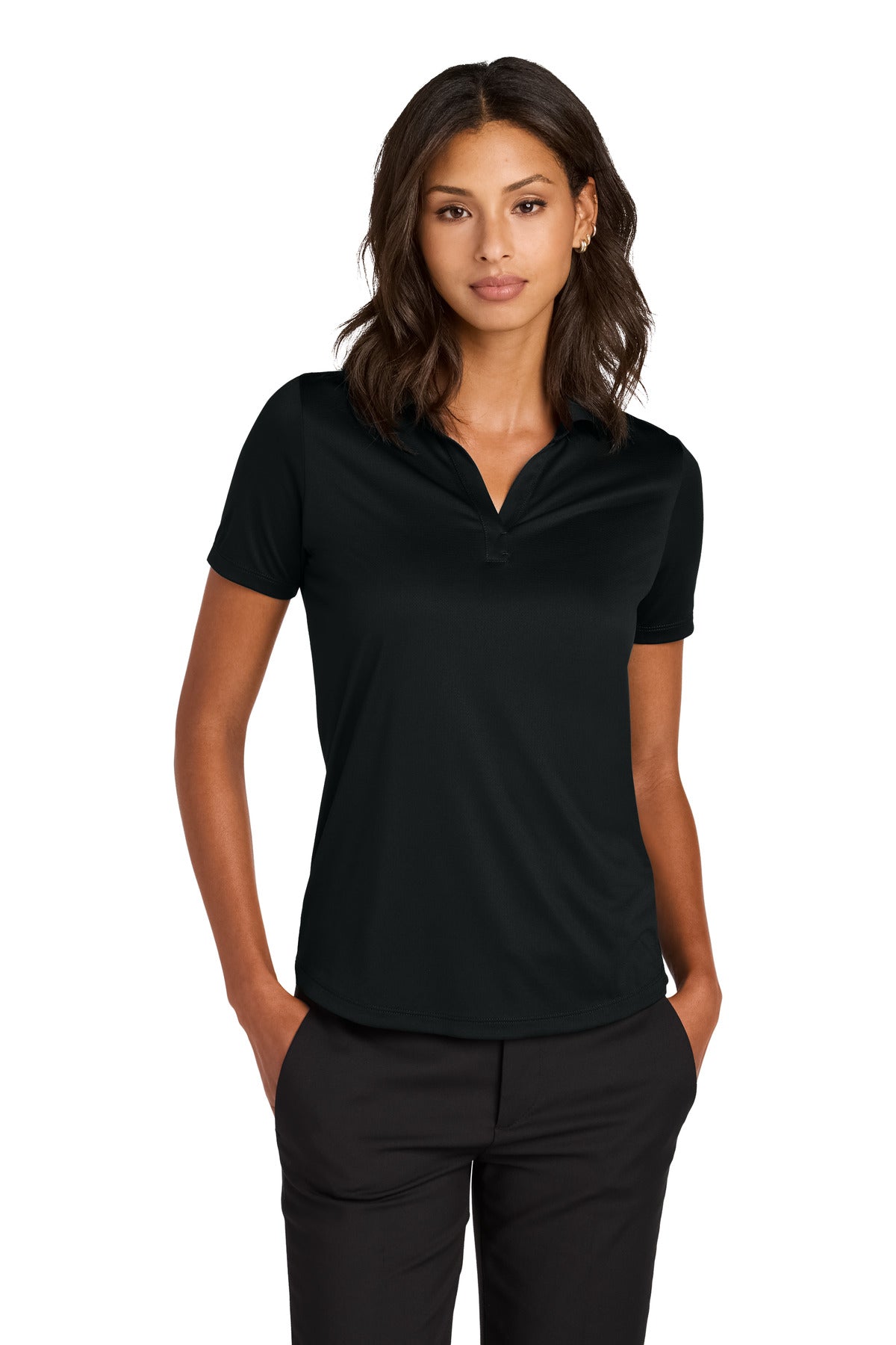 Front View of DeepBlack Mercer+Mettle Women's Recharge Jersey Polo MM1021