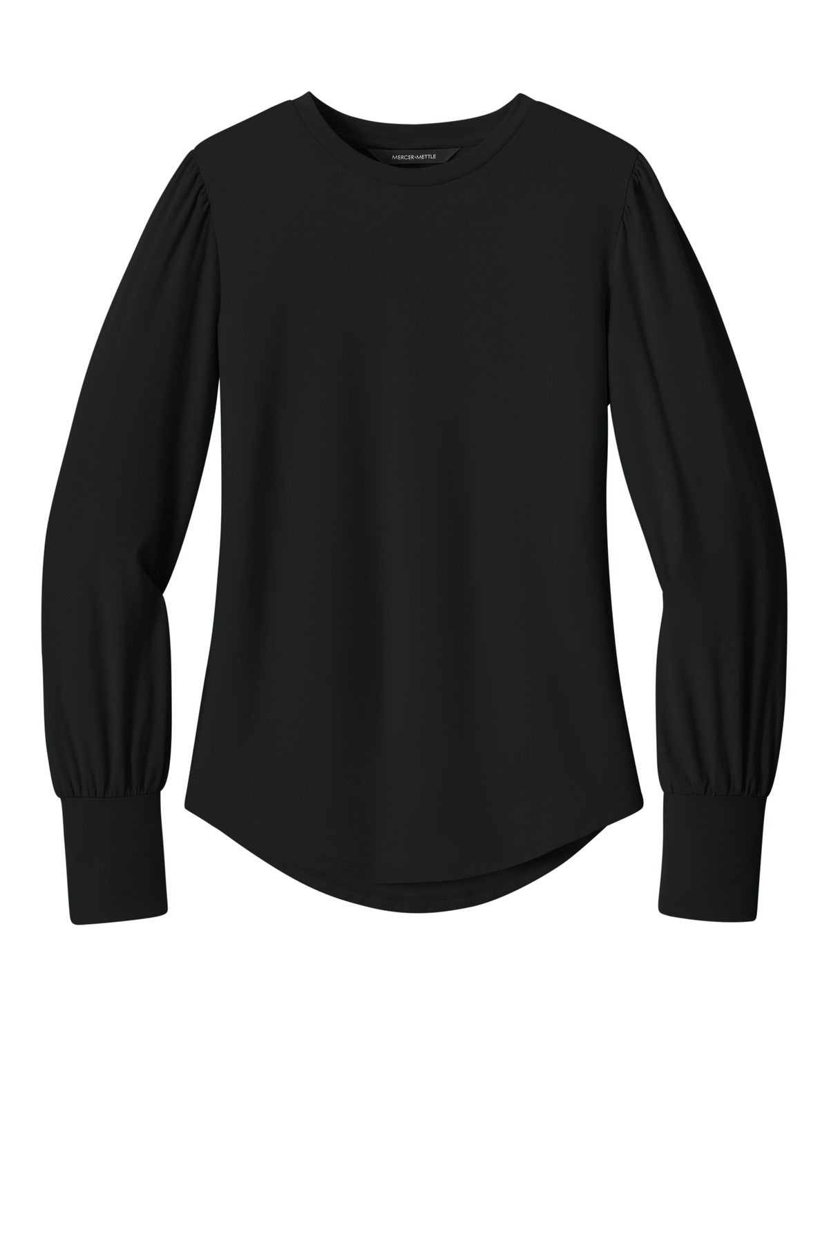 Front View of DeepBlack Mercer+Mettle Women's Stretch Jersey Long Sleeve Blouson Top MM1019