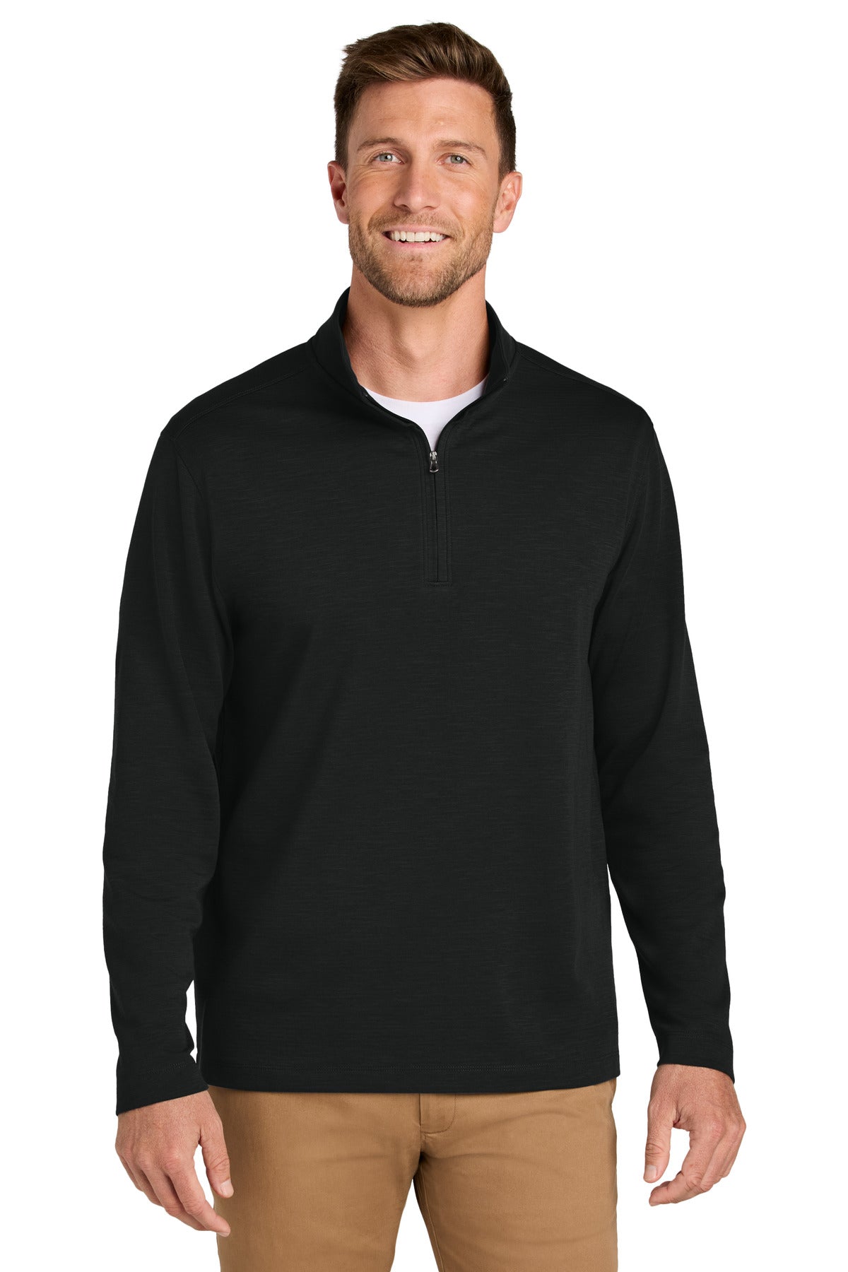 Front View of DeepBlack Port Authority Breakwater 1/4-Zip Pullover K820