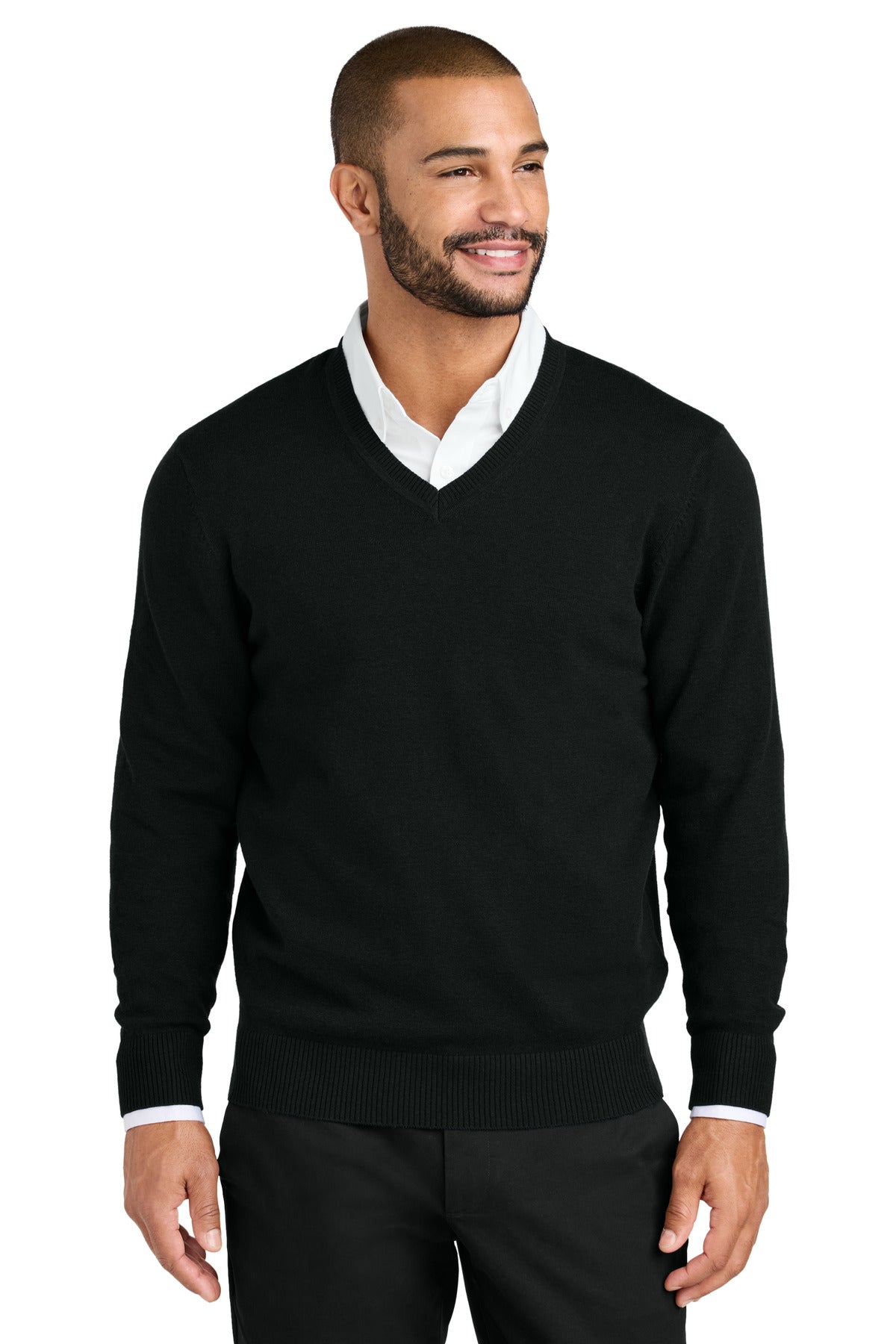 Front View of DeepBlack Port Authority Easy Care V-Neck Sweater SW2850