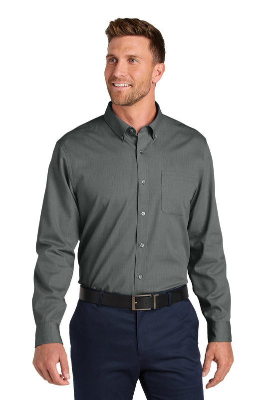 Front View of DeepBlack Port Authority Long Sleeve Nailhead Easy Care Shirt W816