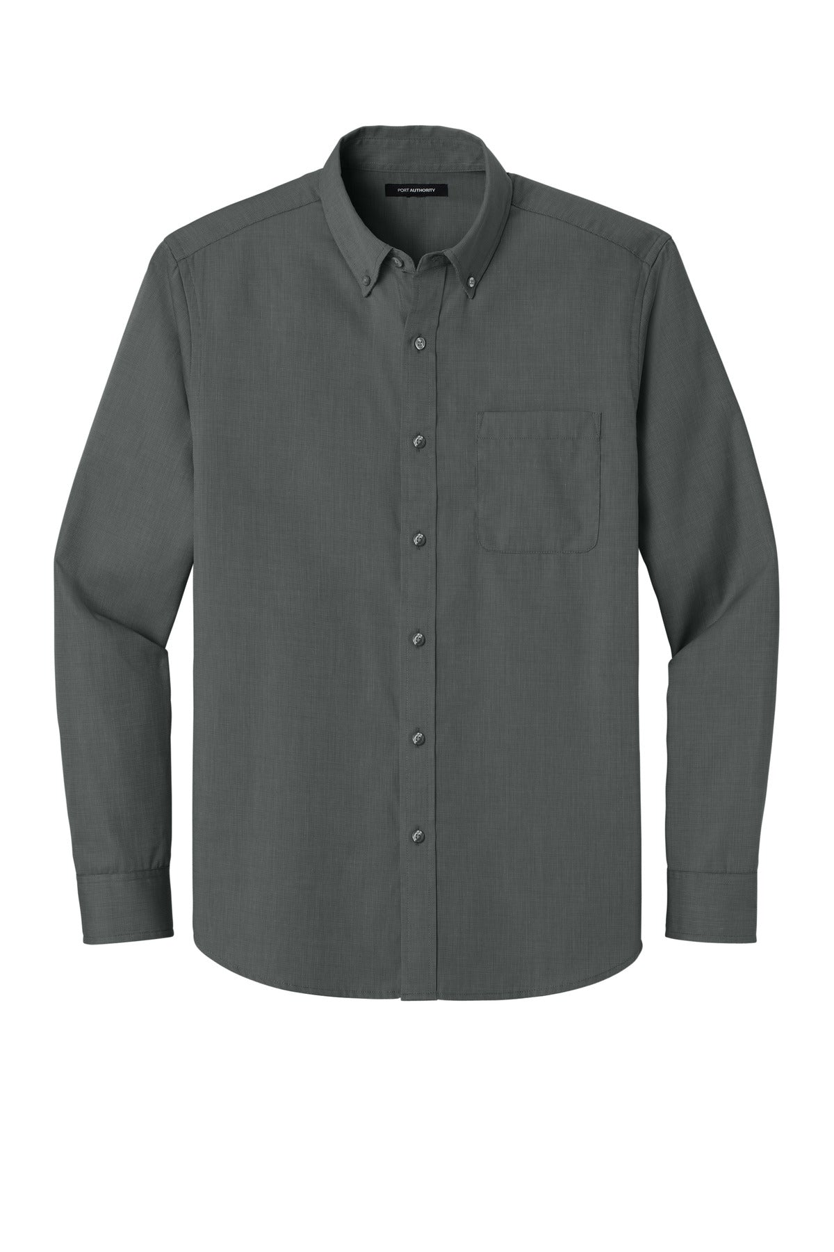 Front View of DeepBlack Port Authority Long Sleeve Nailhead Easy Care Shirt W816