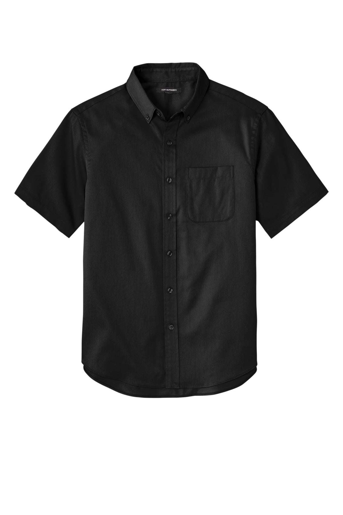 Front View of DeepBlack Port Authority Short Sleeve SuperPro React Twill Shirt. W809