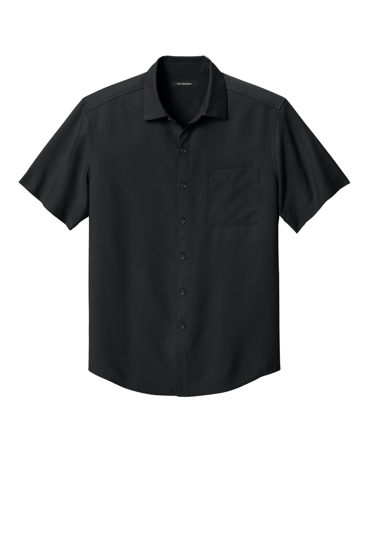 Front View of DeepBlack Port Authority Short Sleeve UV Dockside Shirt W963